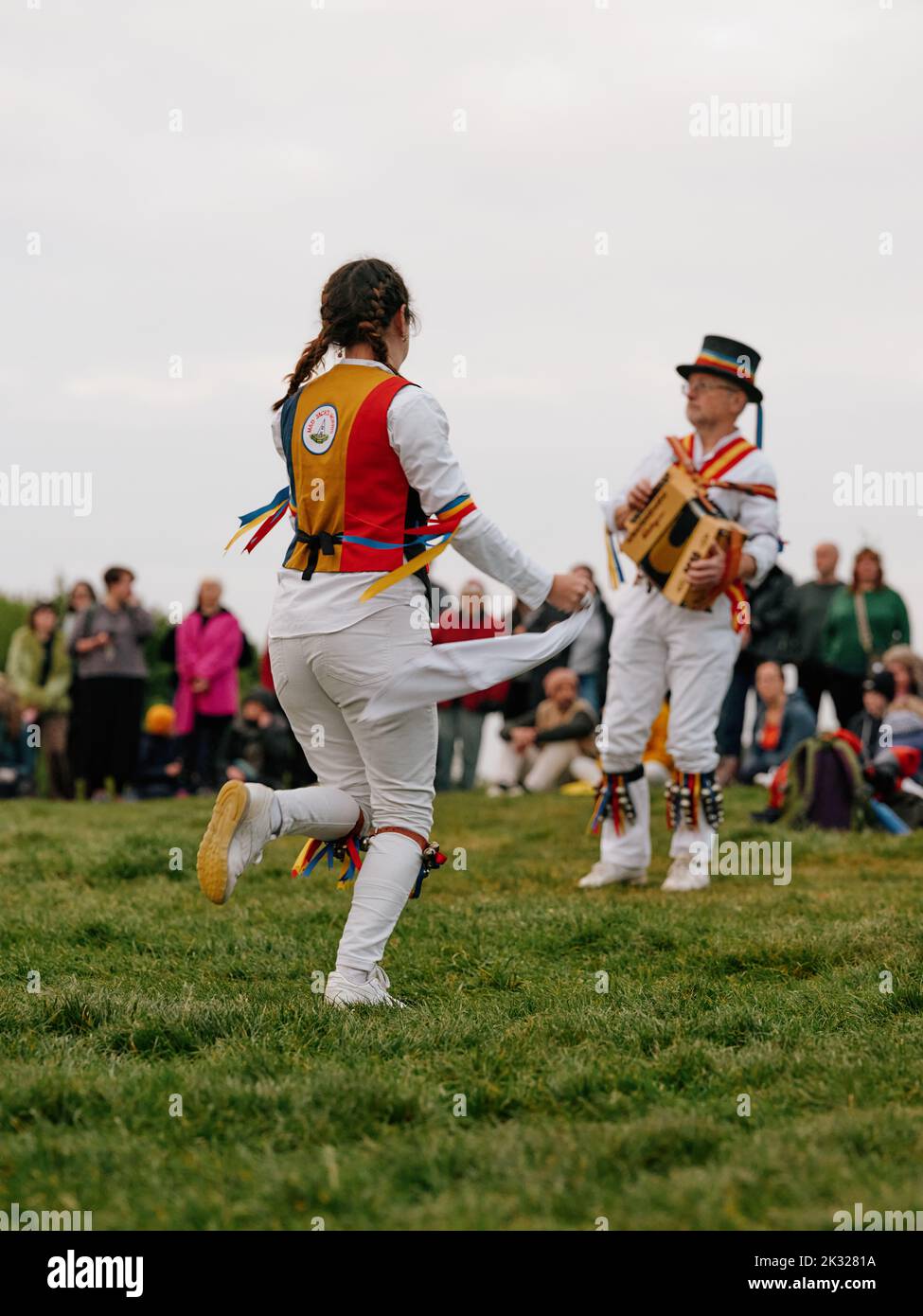 Sunrise morris dancers dancing on the Ladies Parlour green in the Jack in the Green festival May 2022 - West Hill, Hastings East Sussex England UK Stock Photo