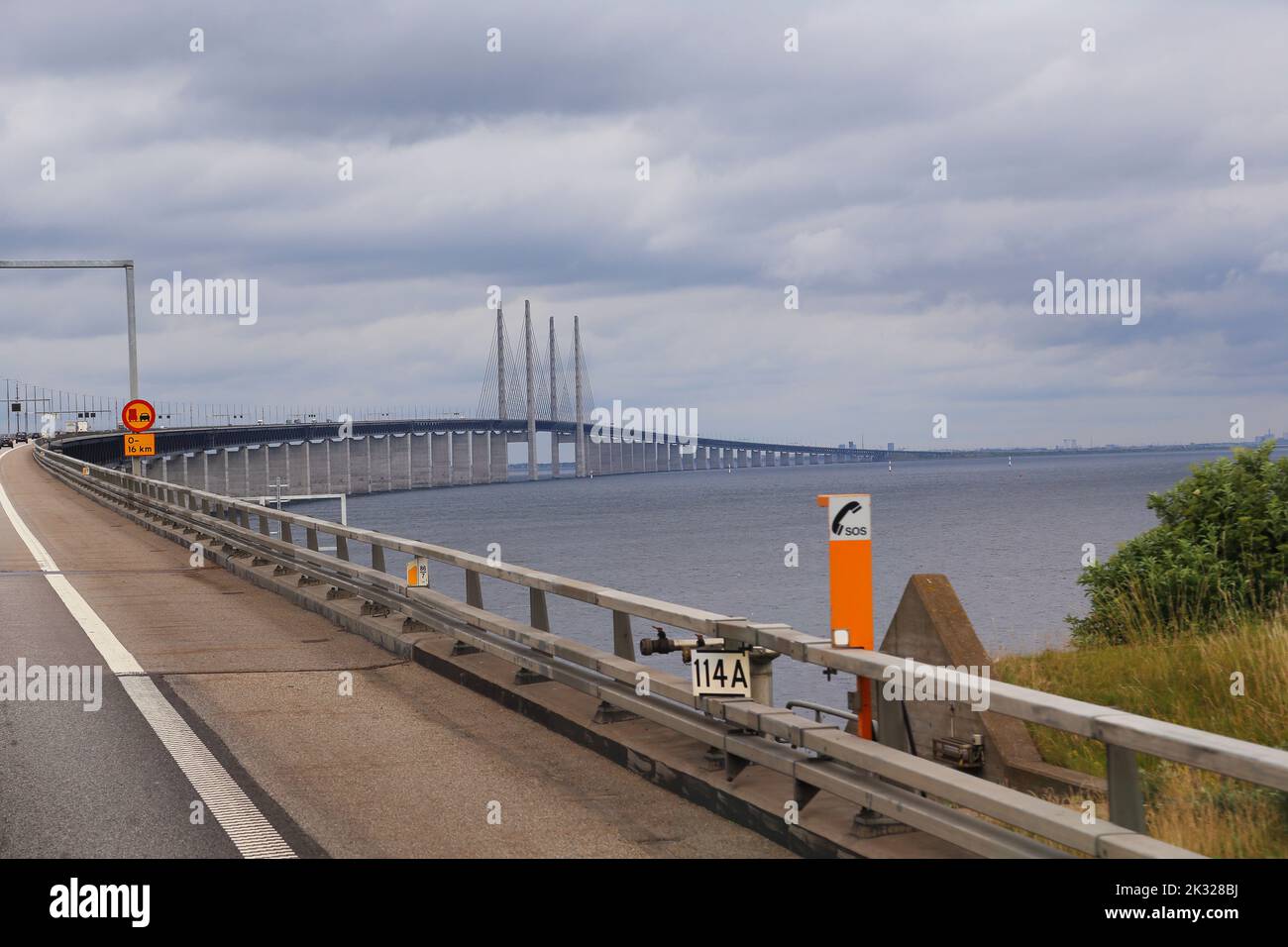ORESUND, SWEDEN - JUNE 29, 2016: This is the Swedish Oresund Bridge across the Baltic sea strait. Stock Photo