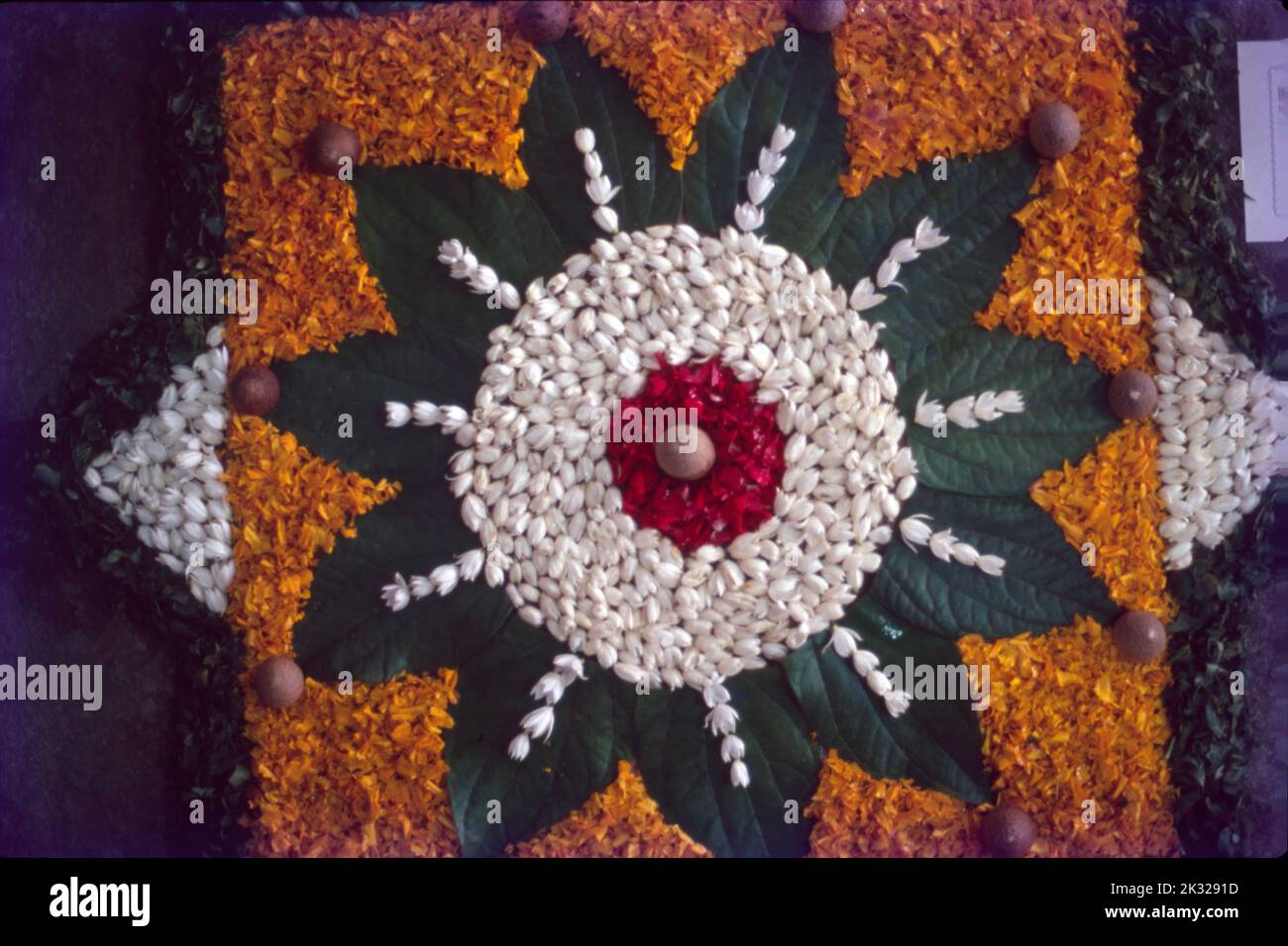 Flower Rangoli with Leaves Stock Photo Alamy