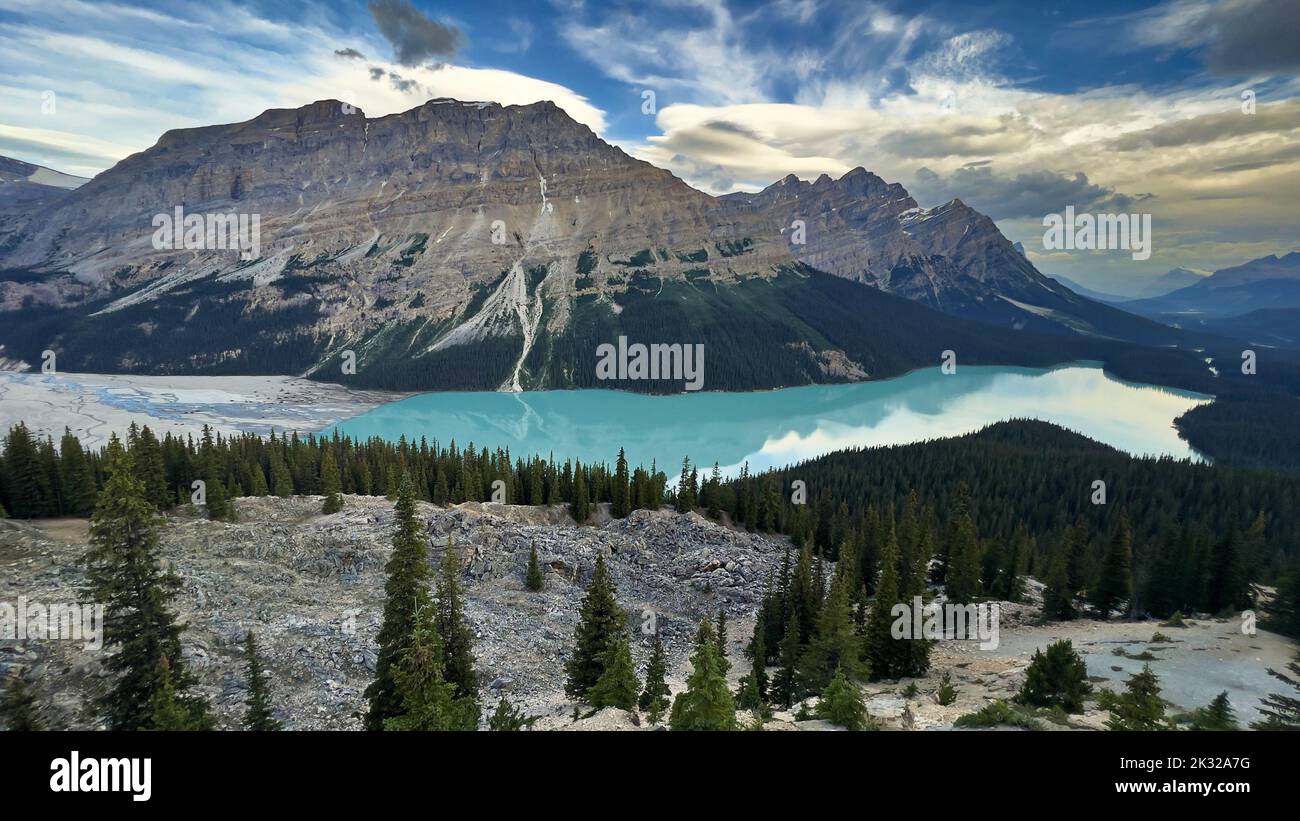 A scenic view of Peyto Lake in Banff National Park in Alberta, Canada ...