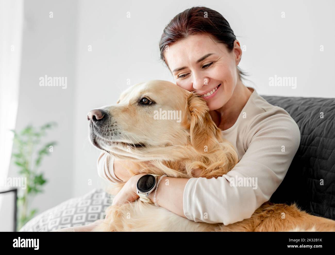 Girl with golden retriever dog Stock Photo - Alamy