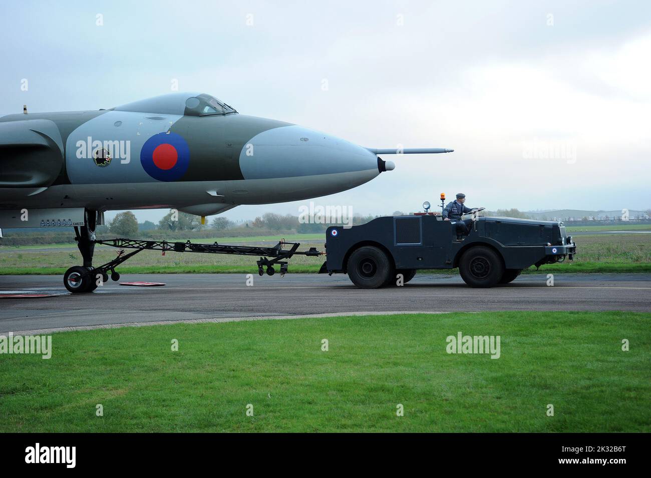 XM655, Aircraft Tug and re-enactors at Wellesbourne Airfield. Stock Photo