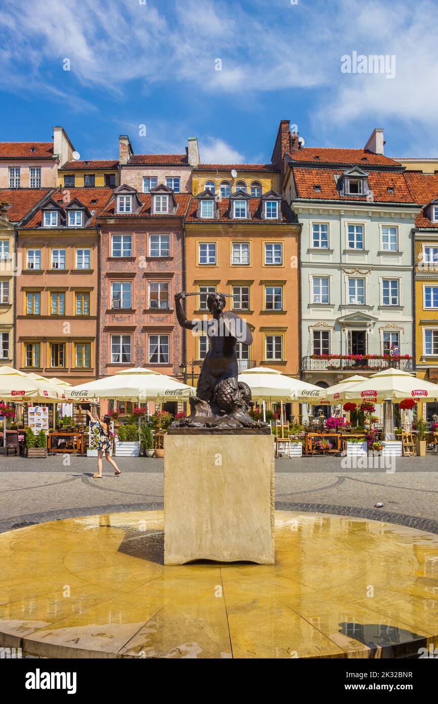 Mermaid statue on the historic old town market square in Warsaw, Poland Stock Photo