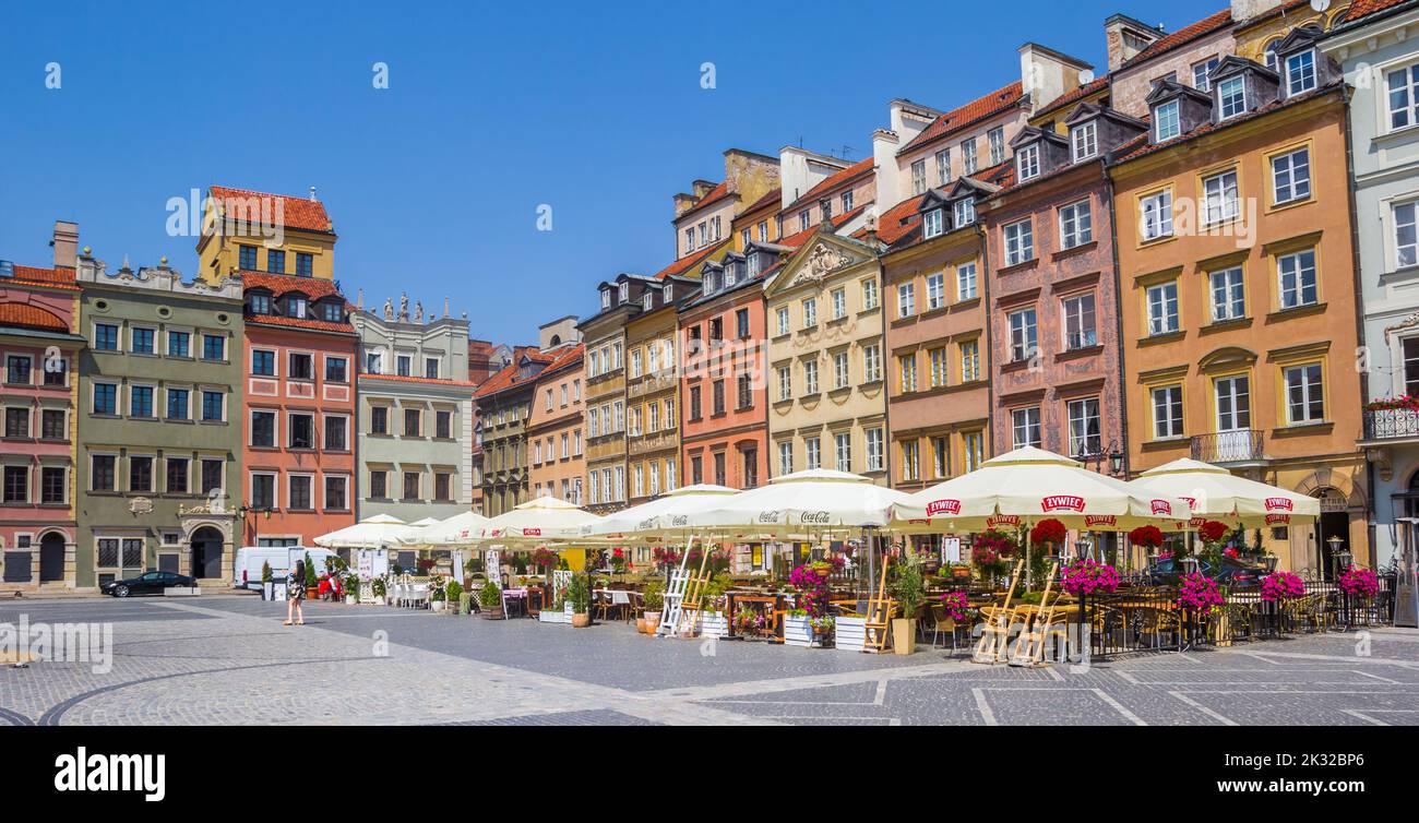 Panorama of the old town market square in Warsaw, Poland Stock Photo