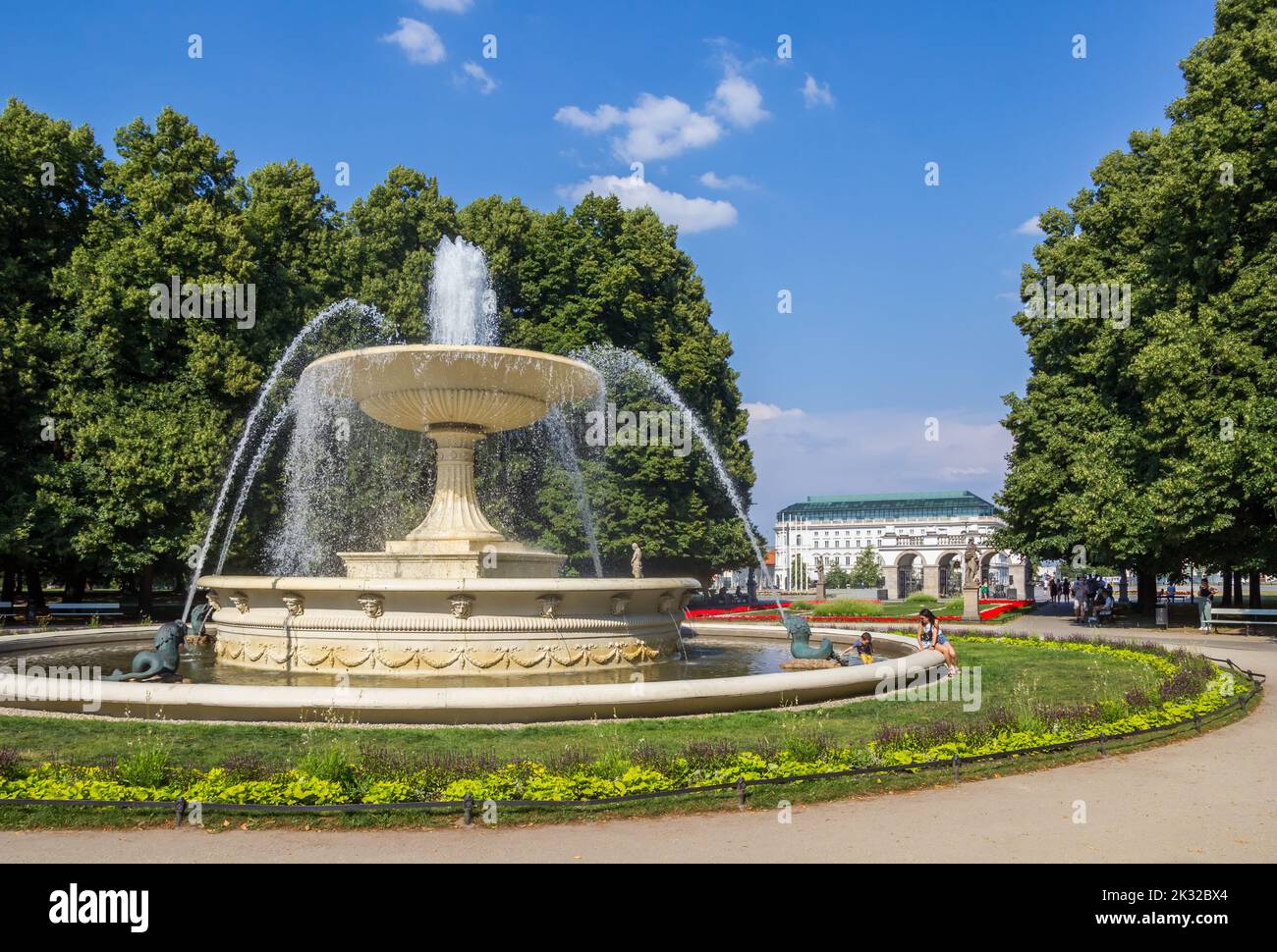 Fountain in the Saxon Garden park in Warsaw, Poland Stock Photo