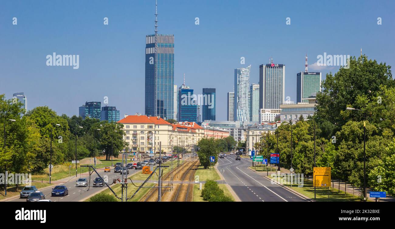 Panorama of the modern skyline of Warsaw, Poland Stock Photo
