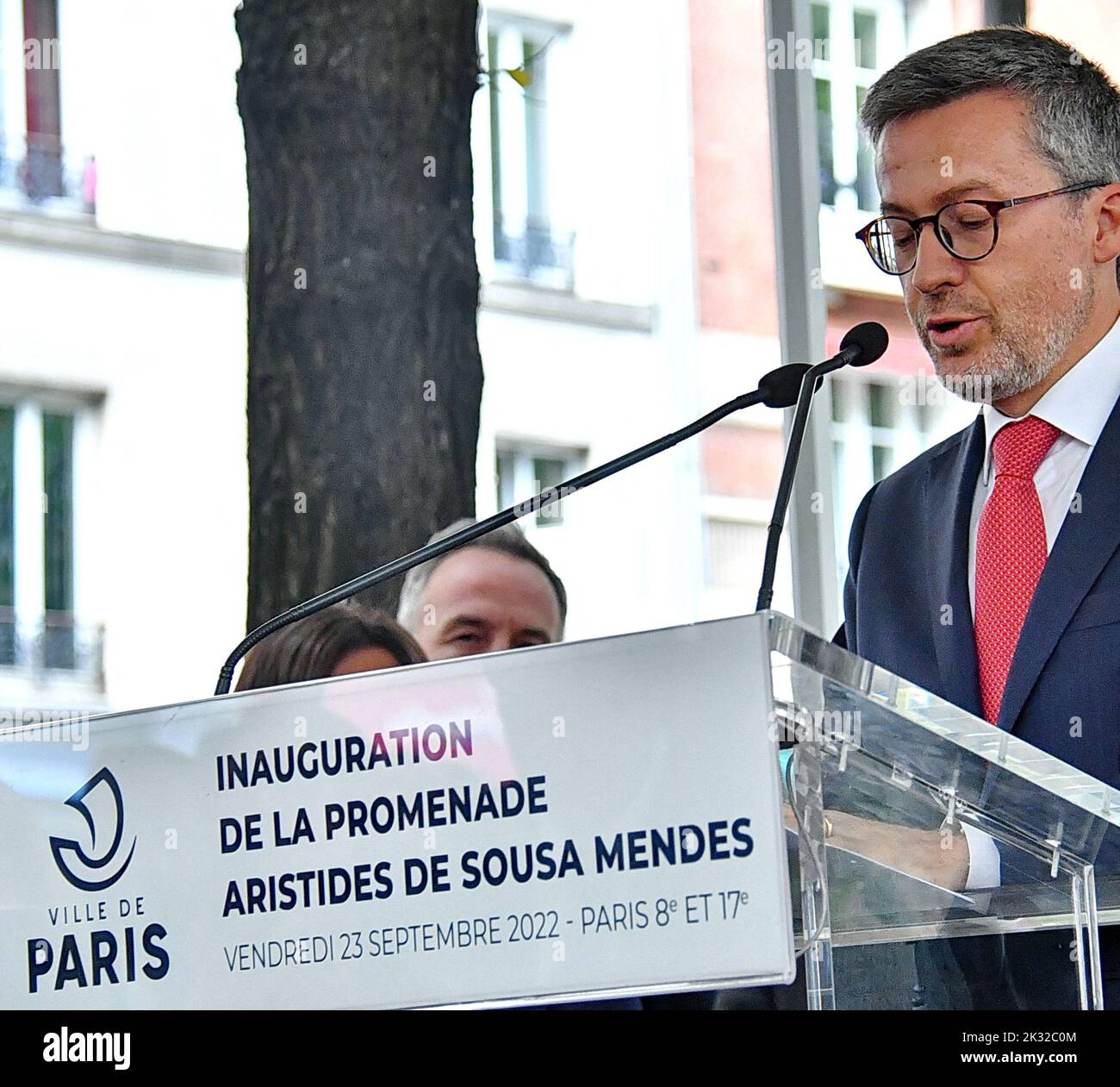 Paris, France. 24th Sep, 2022. Mayor of Lisbon, Carlos Moedas attending the inauguration Of The Sousa Mendes promenade and place, located on the median strip of boulevard des Batignolles in Paris 8th and 17th between place Prosper Goubaux and rue Andrieux, in Paris, France, on September 23, 2022. Hero of the World War II, Aristides Sousa Mendes, Portuguese diplomat stationed in Bordeaux during the French debacle of 1940, refuses to follow the orders of the Portuguese government of Salazar and indiscriminately issues several thousand visas to threatened people wishing to flee France. Photo by K Stock Photo