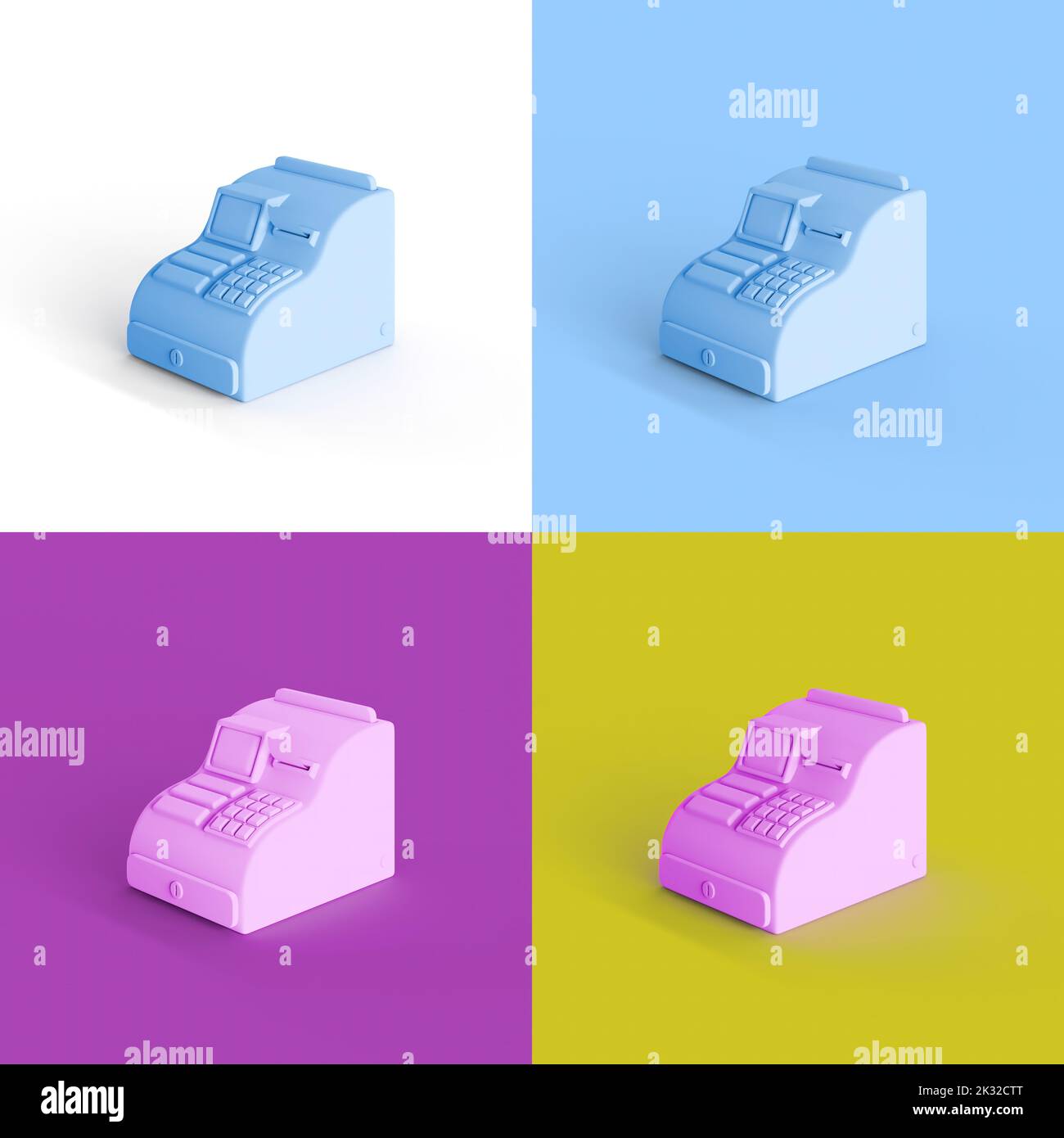 An illustration of the 3D icon of the cash register in four colorful ...
