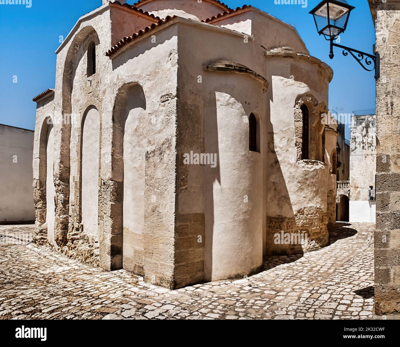 Otranto, Puglia, Italy. Byzantine church of San Pietro in the old part of the town.View on a sunny summer afternoon. Stock Photo
