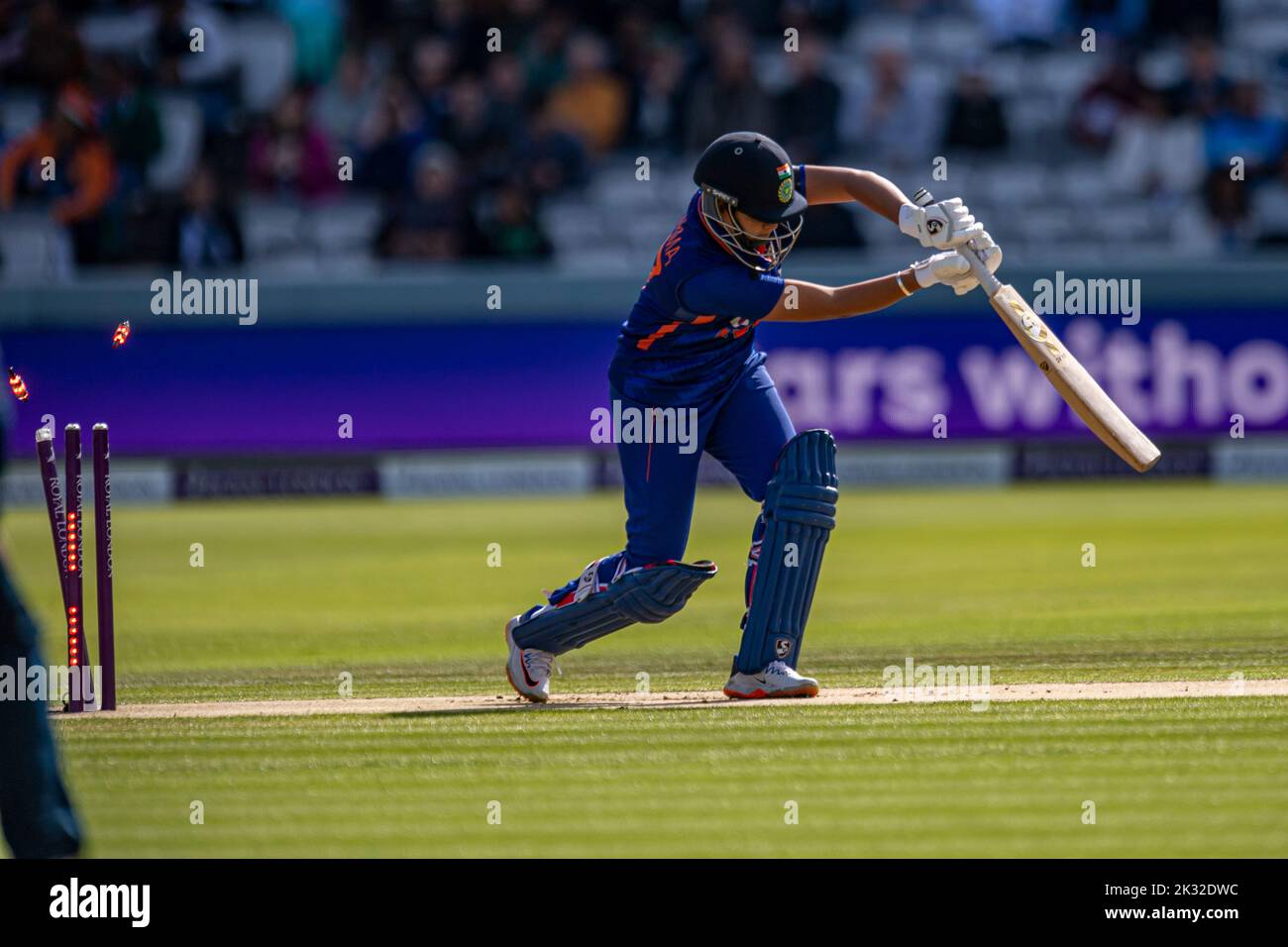 LONDON, UNITED KINGDOM. 24th September, 2022. in17 bowled byKate Cross of England during England Women vs India 3rd Royal London ODI at The Lord's Cricket Ground on Saturday, September 24, 2022 in LONDON ENGLAND.  Credit: Taka G Wu/Alamy Live News Stock Photo
