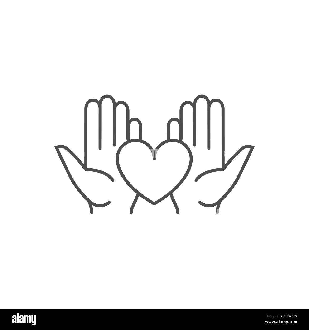 Hands hold heart care line icon. Save life health patient human vector outline symbol Stock Vector
