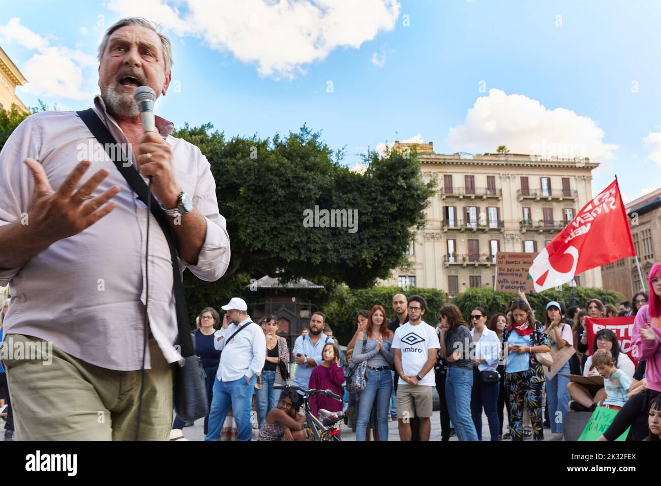Palermo, Sicily, Italy. 23rd Sep, 2022. Friday for Future, global movement striking from school to demand immediate climate action, in Piazza Verdi, in front of Theatre Massimo of Palermo. (Credit Image: © Victoria Herranz/ZUMA Press Wire) Credit: ZUMA Press, Inc./Alamy Live News Stock Photo