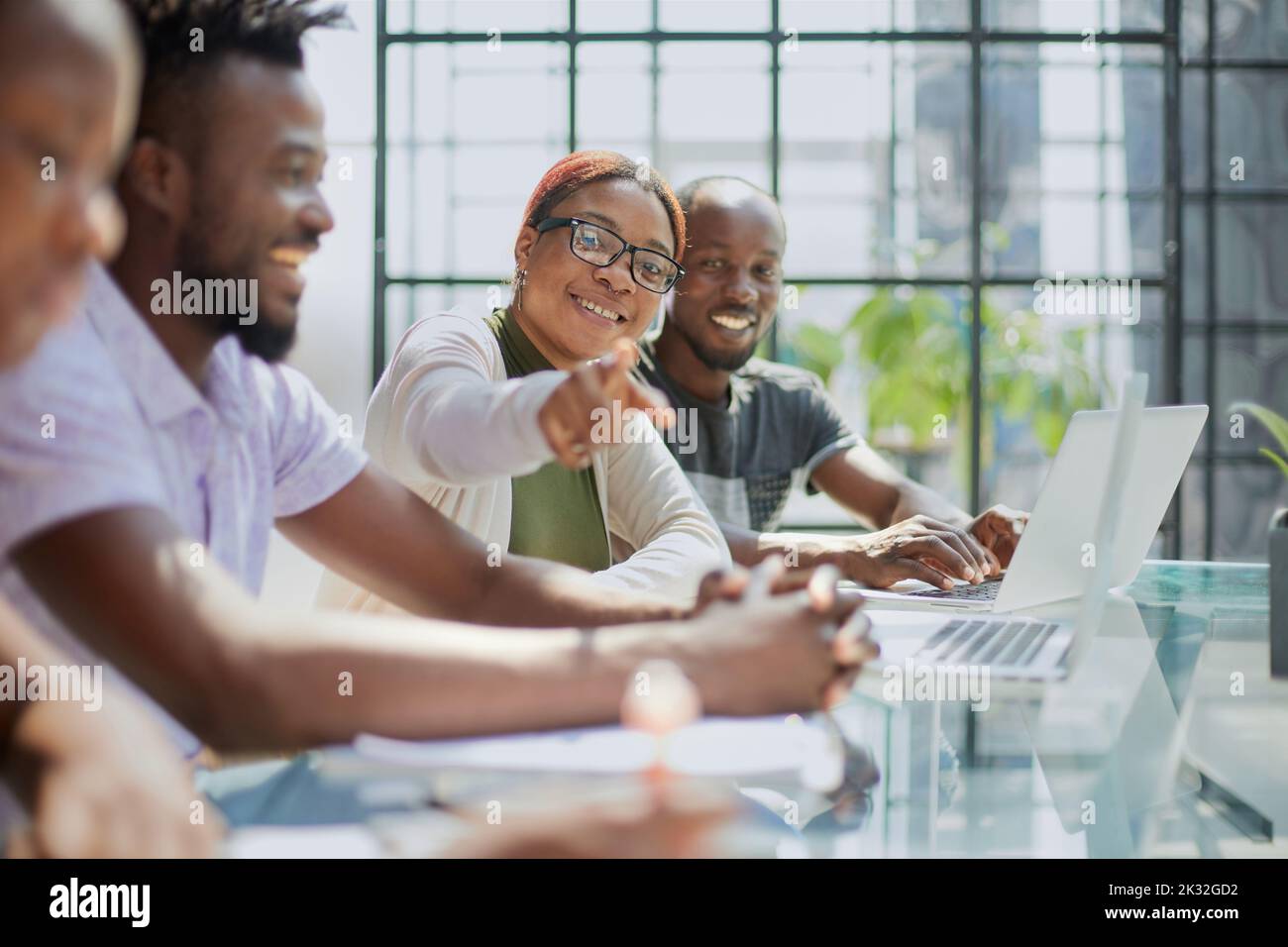 Businesswoman in Meeting at light modern office Stock Photo