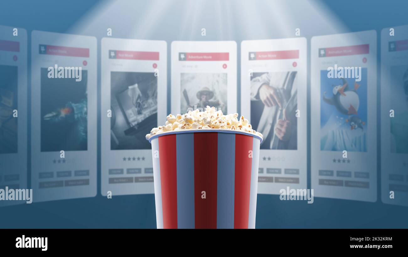 Movies schedule and online ticket booking on smartphone app Stock Photo