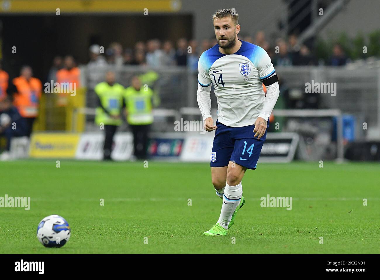 Stadio Giuseppe Meazza, Milano, Italy. 23rd Sep, 2022. European Nations league 2022 football, Italy versus England; Luke Shaw of England Credit: Action Plus Sports/Alamy Live News Stock Photo