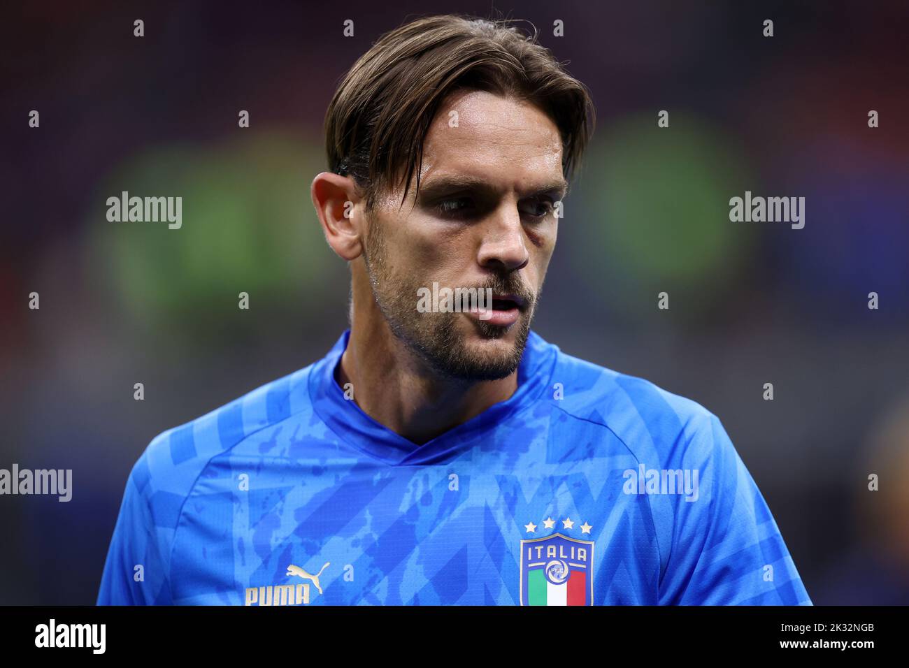 Milan, Italy. 23rd Sep, 2022. Rafael Toloi of Italy during warm up before  the UEFA Nations League League A Group 3 match between Italy and England at San Siro on September 23, 2022 in Milan, Italy. Credit: Marco Canoniero/Alamy Live News Stock Photo