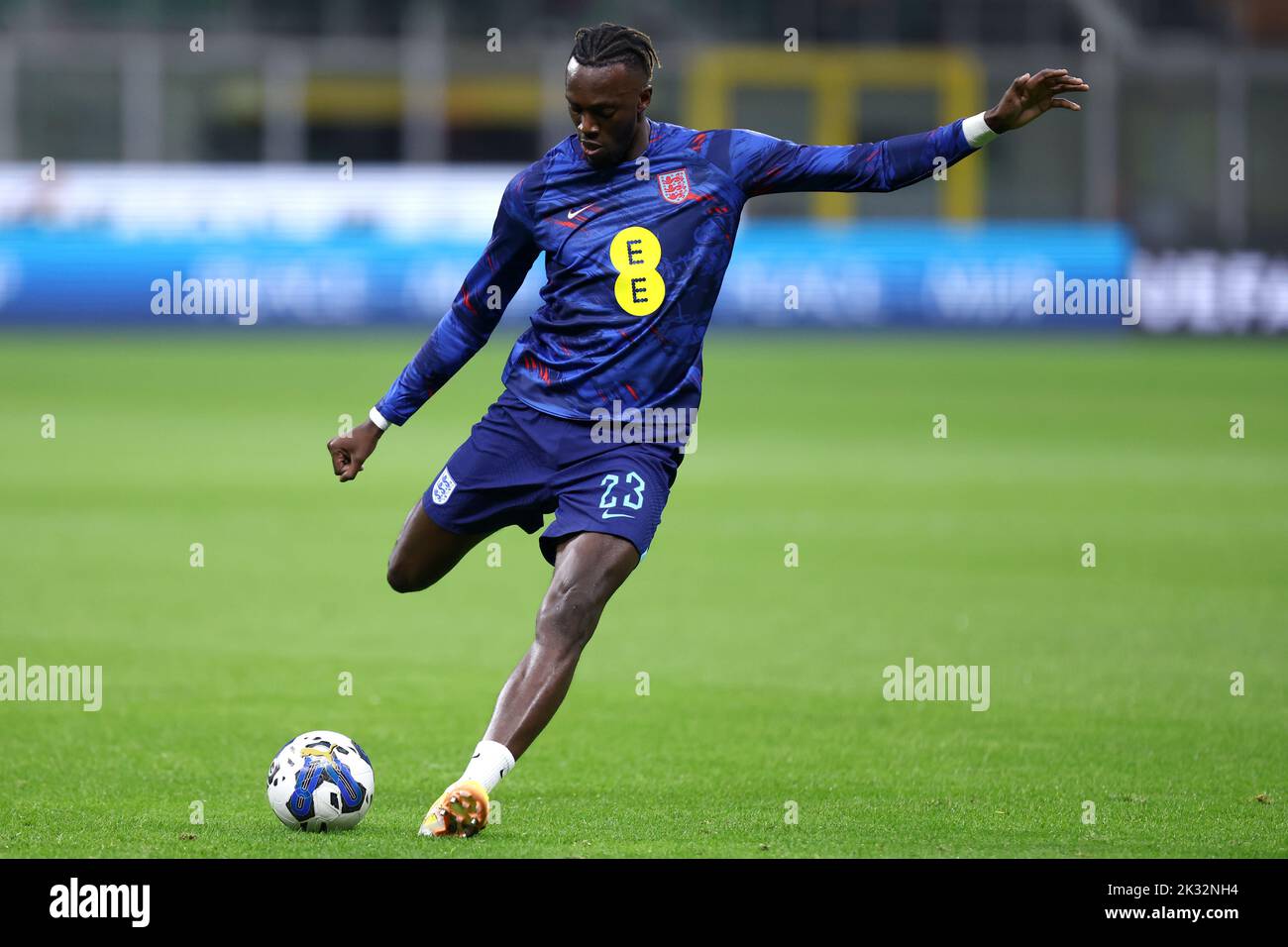 Milan, Italy. 23rd Sep, 2022. Tammy Abraham of England during warm up before  the UEFA Nations League League A Group 3 match between Italy and England at San Siro on September 23, 2022 in Milan, Italy. Credit: Marco Canoniero/Alamy Live News Stock Photo