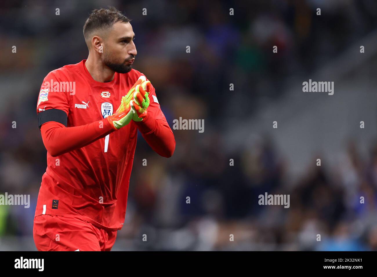 Milan, Italy. 23rd Sep, 2022. Gianluigi Donnarumma of Italy looks on during the UEFA Nations League League A Group 3 match between Italy and England at San Siro on September 23, 2022 in Milan, Italy. Credit: Marco Canoniero/Alamy Live News Stock Photo