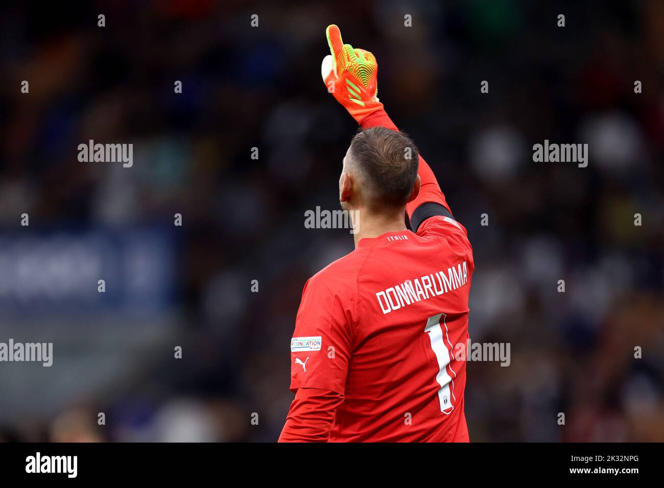 Milan, Italy. 23rd Sep, 2022. Gianluigi Donnarumma of Italy gestures during the UEFA Nations League League A Group 3 match between Italy and England at San Siro on September 23, 2022 in Milan, Italy. Credit: Marco Canoniero/Alamy Live News Stock Photo