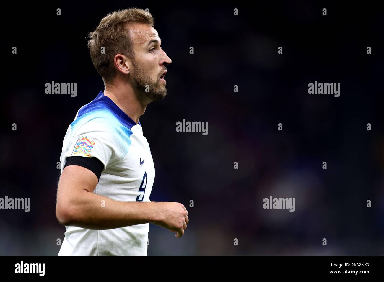 Milan, Italy. 23rd Sep, 2022. Harry Kane of England looks on during the UEFA Nations League League A Group 3 match between Italy and England at San Siro on September 23, 2022 in Milan, Italy. Credit: Marco Canoniero/Alamy Live News Stock Photo