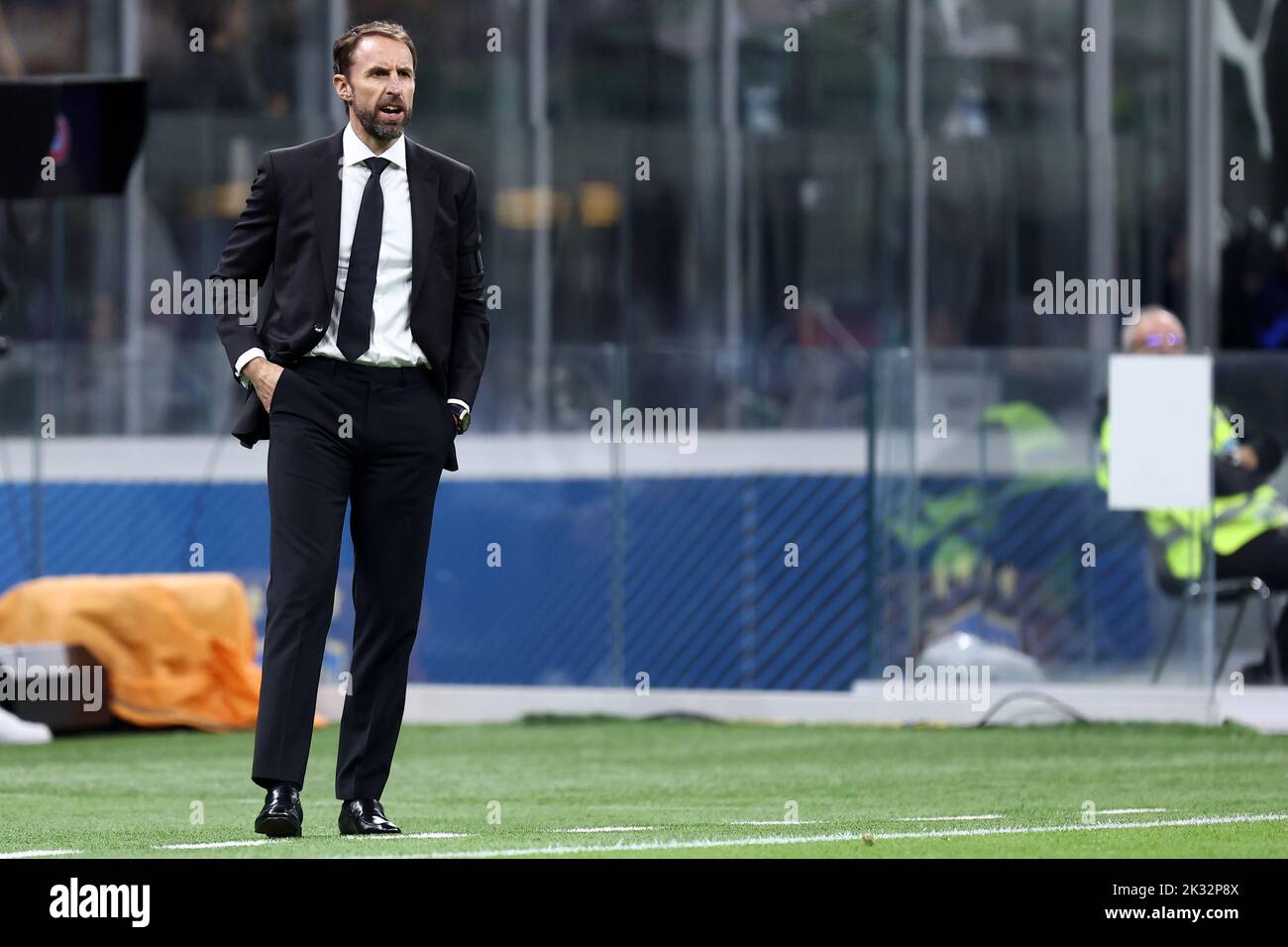 Milan, Italy. 23rd Sep, 2022. Gareth Southgate, head coach of England looks on during the UEFA Nations League League A Group 3 match between Italy and England at San Siro on September 23, 2022 in Milan, Italy. Credit: Marco Canoniero/Alamy Live News Stock Photo