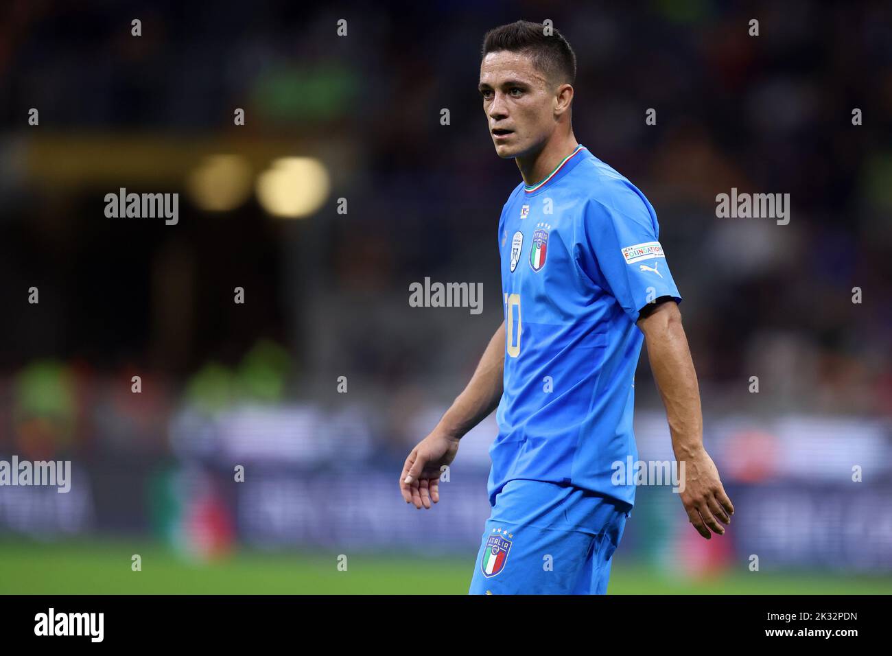 Milan, Italy. 23rd Sep, 2022. Giacomo Raspadori of Italy looks on during the UEFA Nations League League A Group 3 match between Italy and England at San Siro on September 23, 2022 in Milan, Italy. Credit: Marco Canoniero/Alamy Live News Stock Photo