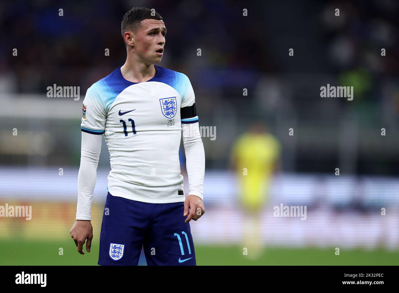 Milan, Italy. 23rd Sep, 2022. Phil Foden of England looks on during the UEFA Nations League League A Group 3 match between Italy and England at San Siro on September 23, 2022 in Milan, Italy. Credit: Marco Canoniero/Alamy Live News Stock Photo