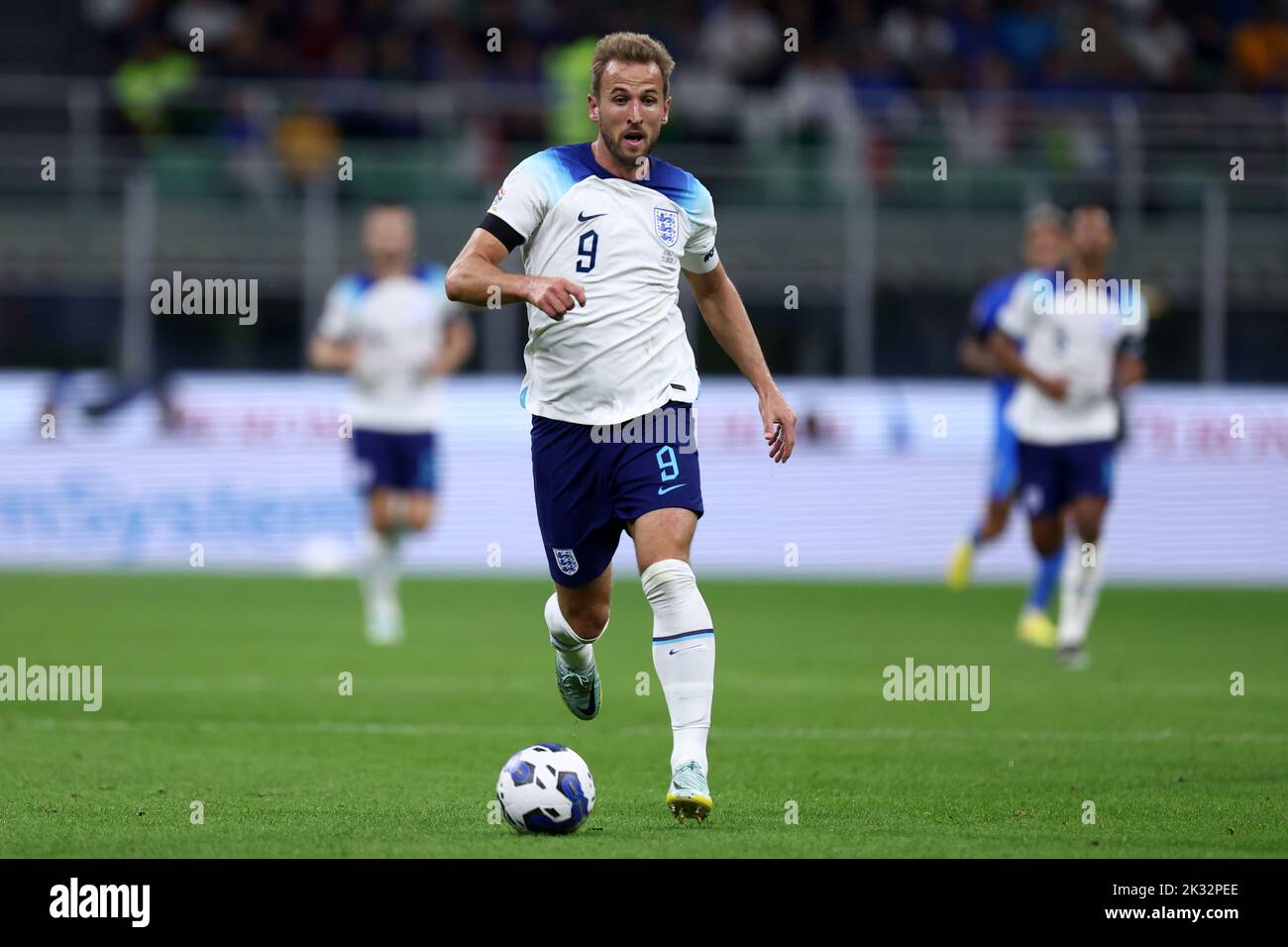 Milan, Italy. 23rd Sep, 2022. Harry Kane of England controls the ball during the UEFA Nations League League A Group 3 match between Italy and England at San Siro on September 23, 2022 in Milan, Italy. Credit: Marco Canoniero/Alamy Live News Stock Photo