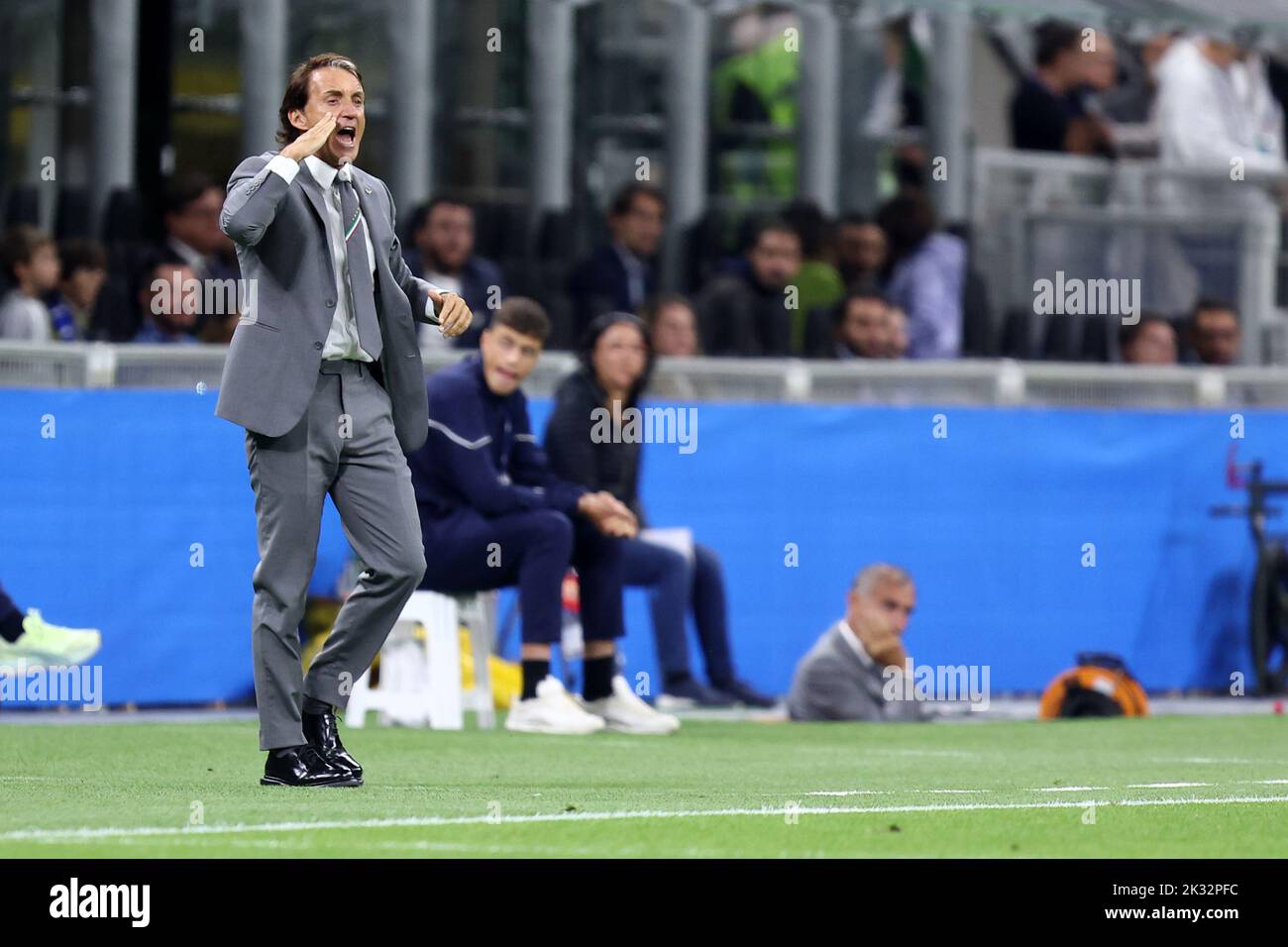 Milan, Italy. 23rd Sep, 2022. Roberto Mancini, head coach of Italy gestures during the UEFA Nations League League A Group 3 match between Italy and England at San Siro on September 23, 2022 in Milan, Italy. Credit: Marco Canoniero/Alamy Live News Stock Photo