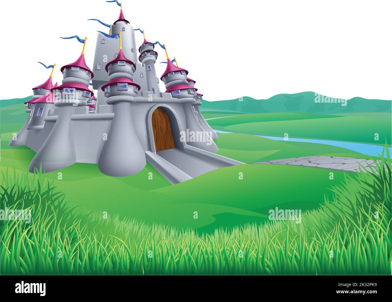 Fairy Tale Fantasy Castle Cartoon Background Stock Vector