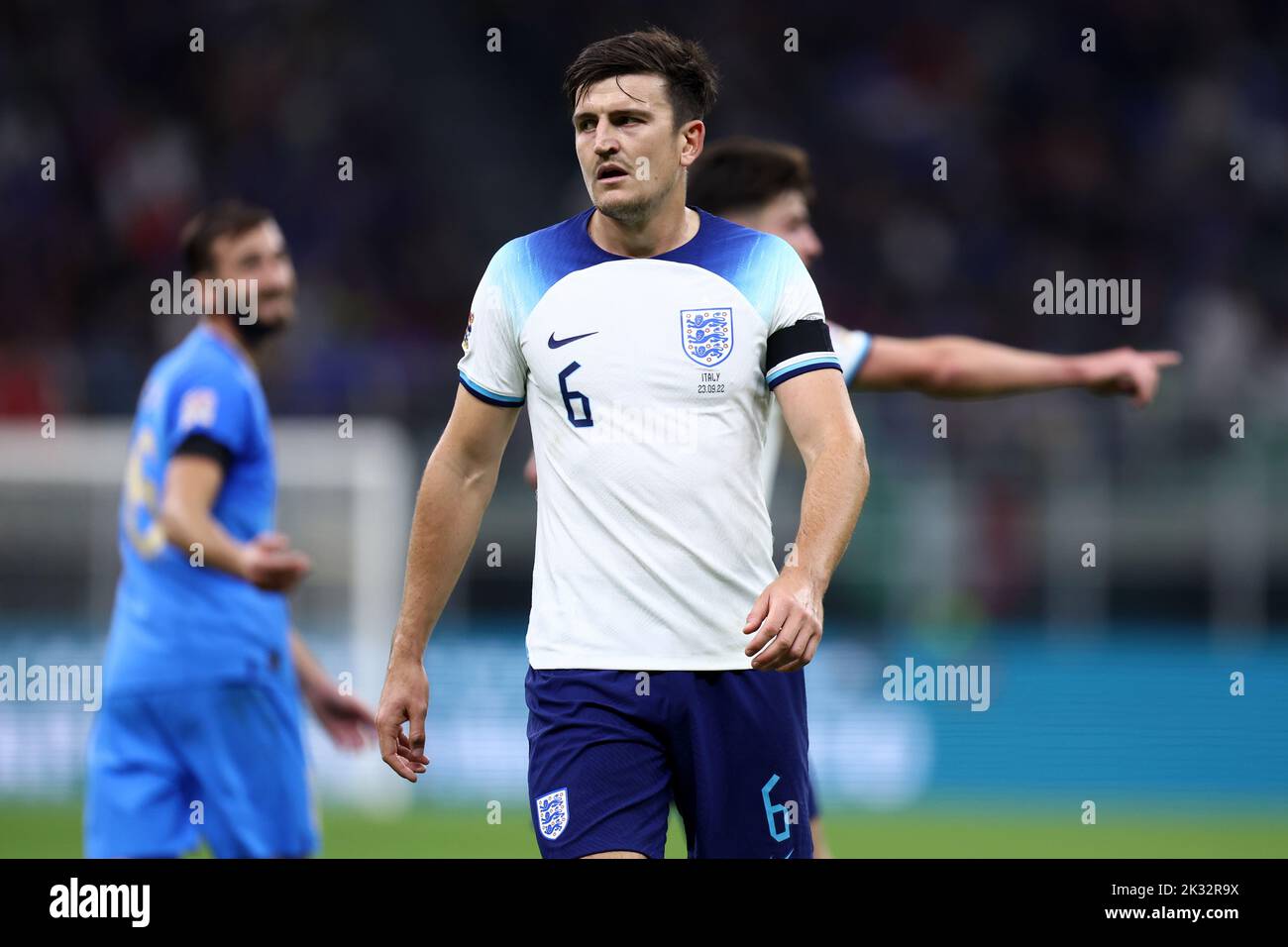 Milan, Italy. 23rd Sep, 2022. Harry Maguire of England controls the ball during the UEFA Nations League League A Group 3 match between Italy and England at San Siro on September 23, 2022 in Milan, Italy. Credit: Marco Canoniero/Alamy Live News Stock Photo