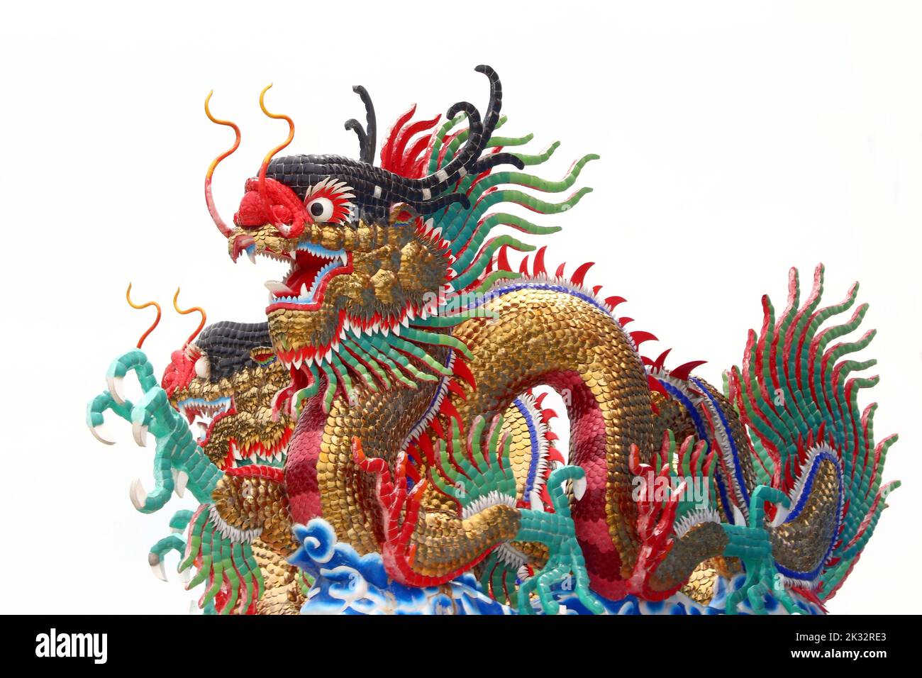 dragon statue in chinese temple isolated on white background Stock Photo