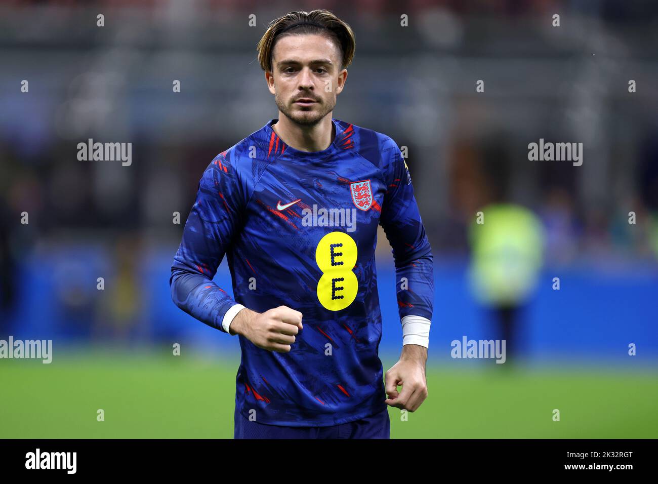 Milan, Italy. 23rd Sep, 2022. Jack Grealish of England during warm up before the Uefa Nations League Group 3 football match between Italy and England at San Siro on September 23, 2022 in Milan, Italy. Credit: Marco Canoniero/Alamy Live News Stock Photo