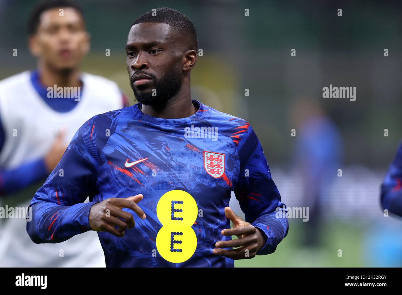 Milan, Italy. 23rd Sep, 2022. Fikayo Tomori of England during warm up before the Uefa Nations League Group 3 football match between Italy and England at San Siro on September 23, 2022 in Milan, Italy. Credit: Marco Canoniero/Alamy Live News Stock Photo