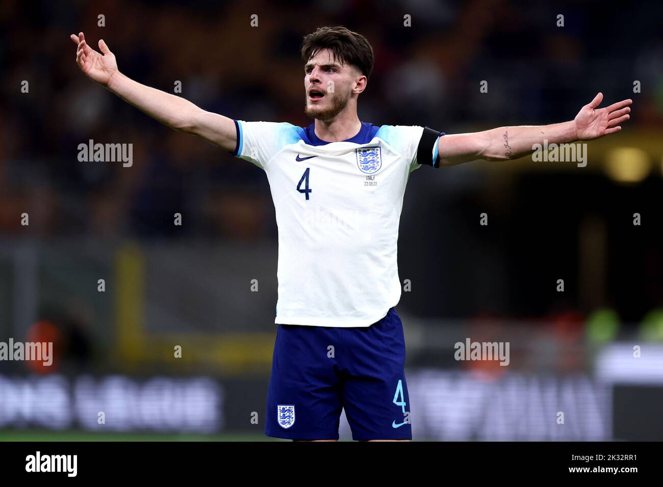 Milan, Italy. 23rd Sep, 2022. Declan Rice of England gestures during the Uefa Nations League Group 3 football match between Italy and England at San Siro on September 23, 2022 in Milan, Italy. Credit: Marco Canoniero/Alamy Live News Stock Photo
