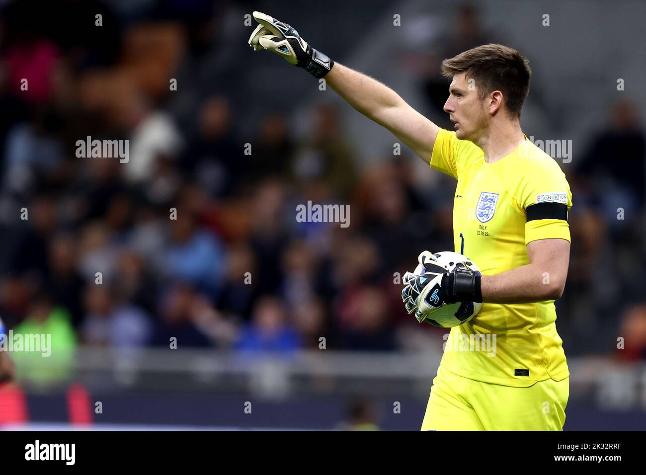 Milan, Italy. 23rd Sep, 2022. Nick Pope of England gestures during the Uefa Nations League Group 3 football match between Italy and England at San Siro on September 23, 2022 in Milan, Italy. Credit: Marco Canoniero/Alamy Live News Stock Photo
