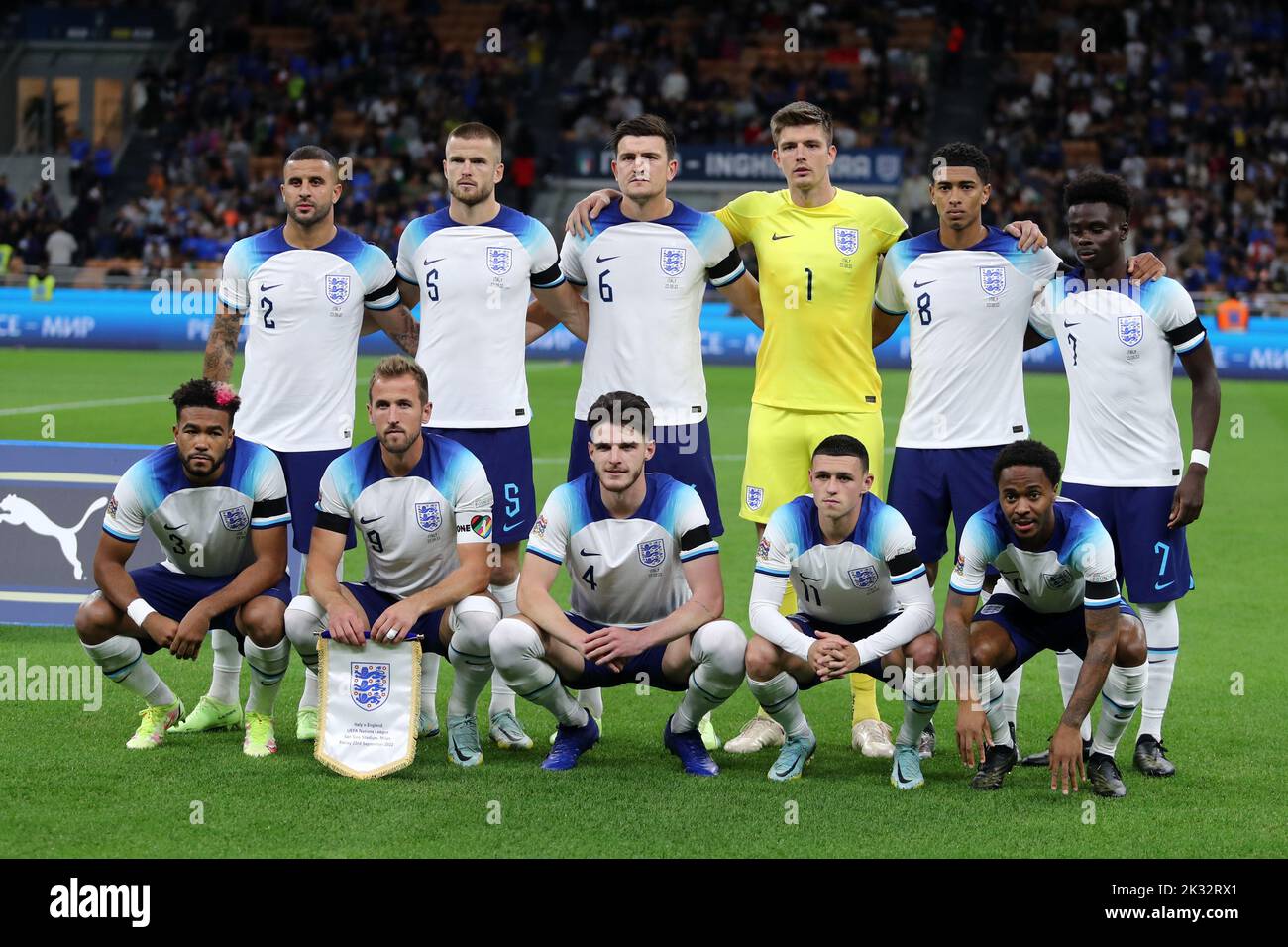 Milan, Italy. 23rd Sep, 2022. Players of England pose for a team photo prior to the Uefa Nations League Group 3 football match between Italy and England at San Siro on September 23, 2022 in Milan, Italy. Credit: Marco Canoniero/Alamy Live News Stock Photo