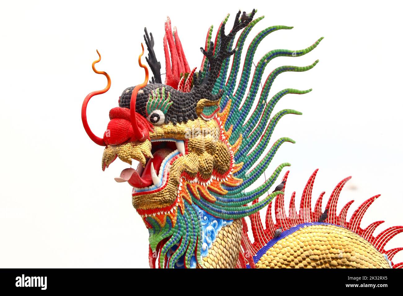 dragon statue in chinese temple isolated on white background Stock Photo