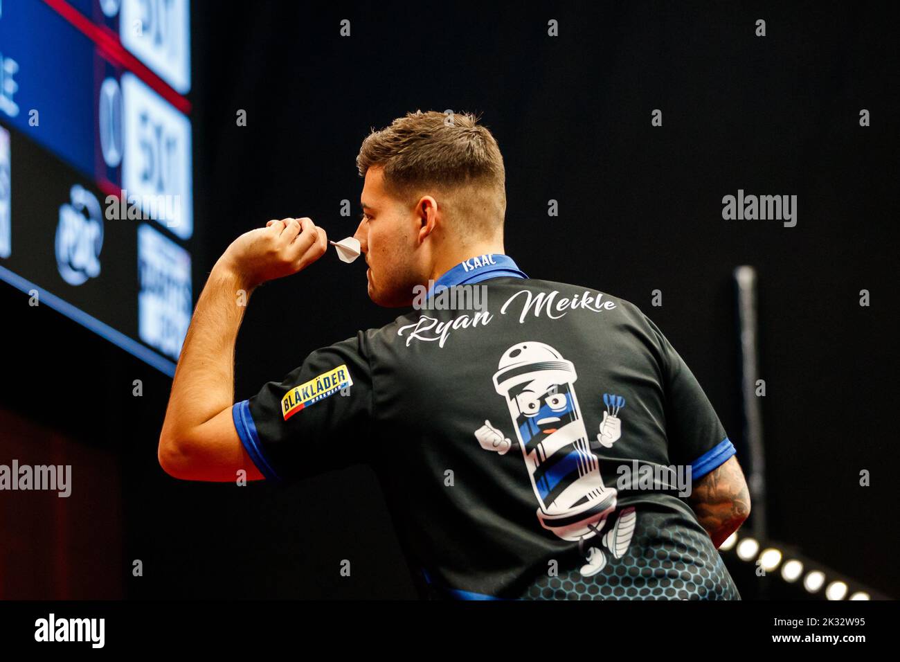 Wieze, Belgium. 24th Sep, 2022. English Ryan Meikle pictured in action during the second day of the Belgian Darts Open, a tournament in the European Tour that takes places from September 23 until September 25 in Wieze, Saturday 24 September 2022. BELGA PHOTO JEF MATTHEE Credit: Belga News Agency/Alamy Live News Stock Photo