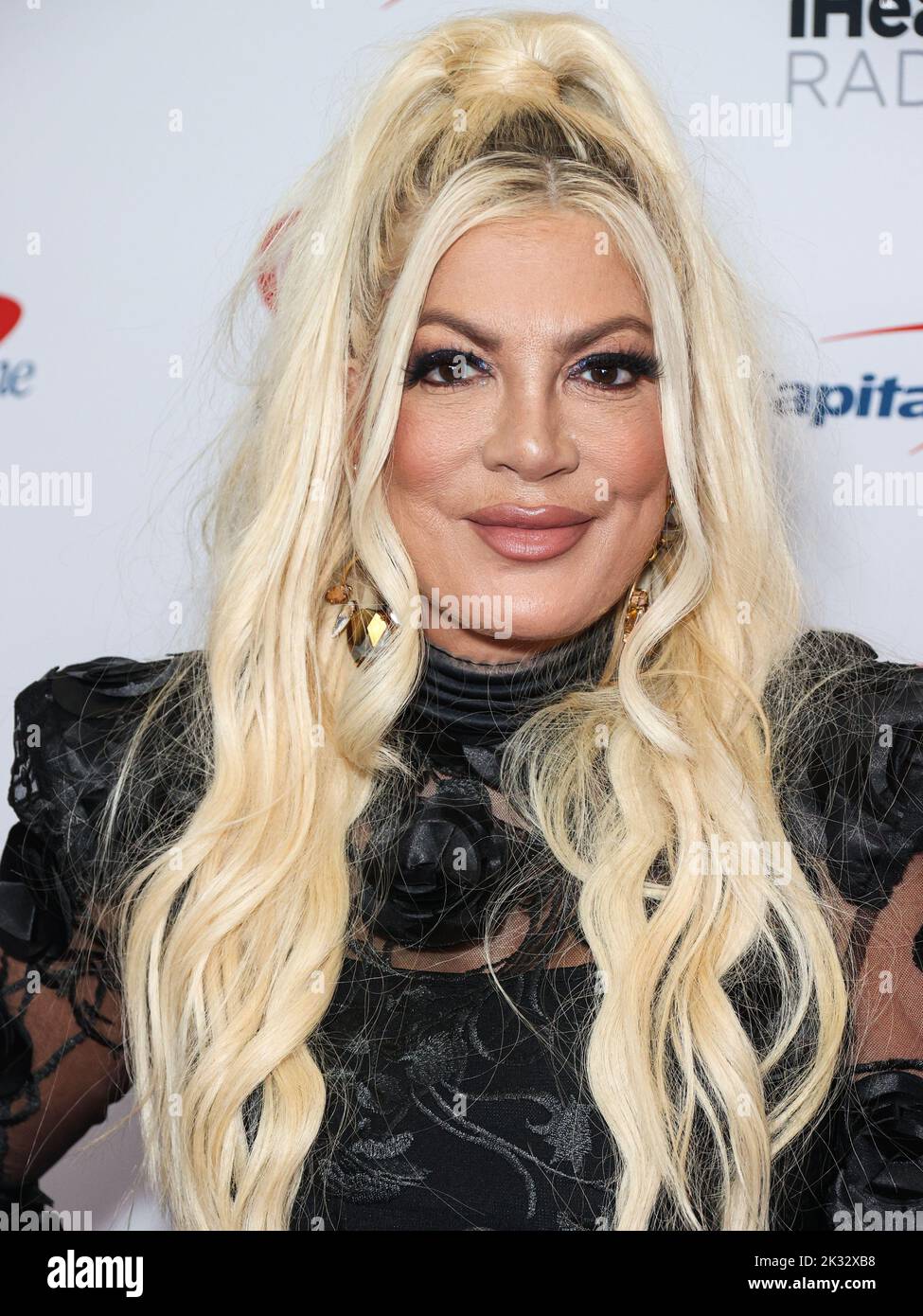 Las Vegas, United States. 23rd Sep, 2022. LAS VEGAS, NEVADA, USA - SEPTEMBER 23: Tori Spelling poses in the press room at the 2022 iHeartRadio Music Festival - Night 1 held at the T-Mobile Arena on September 23, 2022 in Las Vegas, Nevada, United States. (Photo by Xavier Collin/Image Press Agency) Credit: Image Press Agency/Alamy Live News Stock Photo