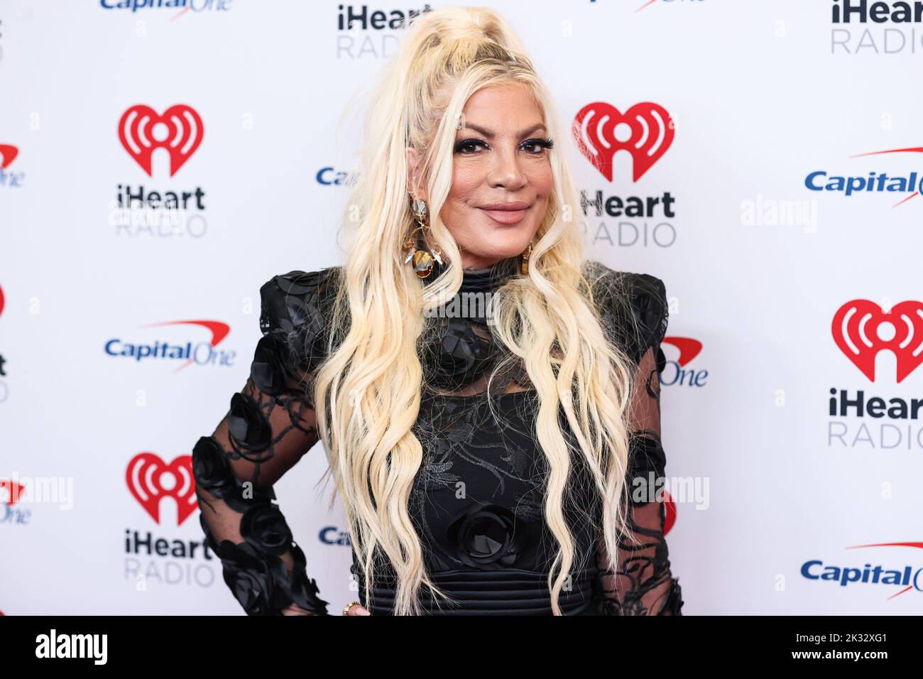Las Vegas, United States. 23rd Sep, 2022. LAS VEGAS, NEVADA, USA - SEPTEMBER 23: Tori Spelling poses in the press room at the 2022 iHeartRadio Music Festival - Night 1 held at the T-Mobile Arena on September 23, 2022 in Las Vegas, Nevada, United States. (Photo by Xavier Collin/Image Press Agency) Credit: Image Press Agency/Alamy Live News Stock Photo