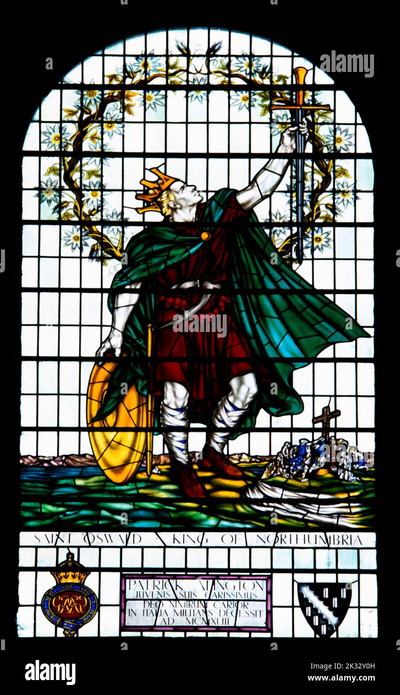 Durham Cathedral St Oswald King Of Northumbria Stained Glass Window Stock Photo