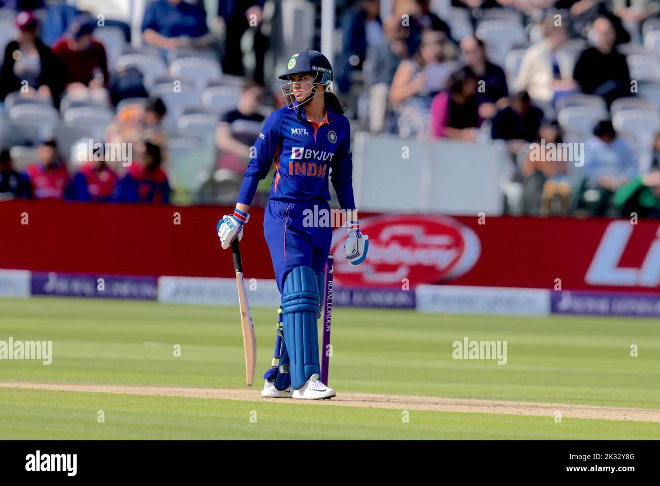 London, UK. 24 September 2022.  India’s Smriti Mandhana batting as England women take on India in the 3rd Royal London One Day International at Lords. David Rowe/Alamy Live News. Stock Photo