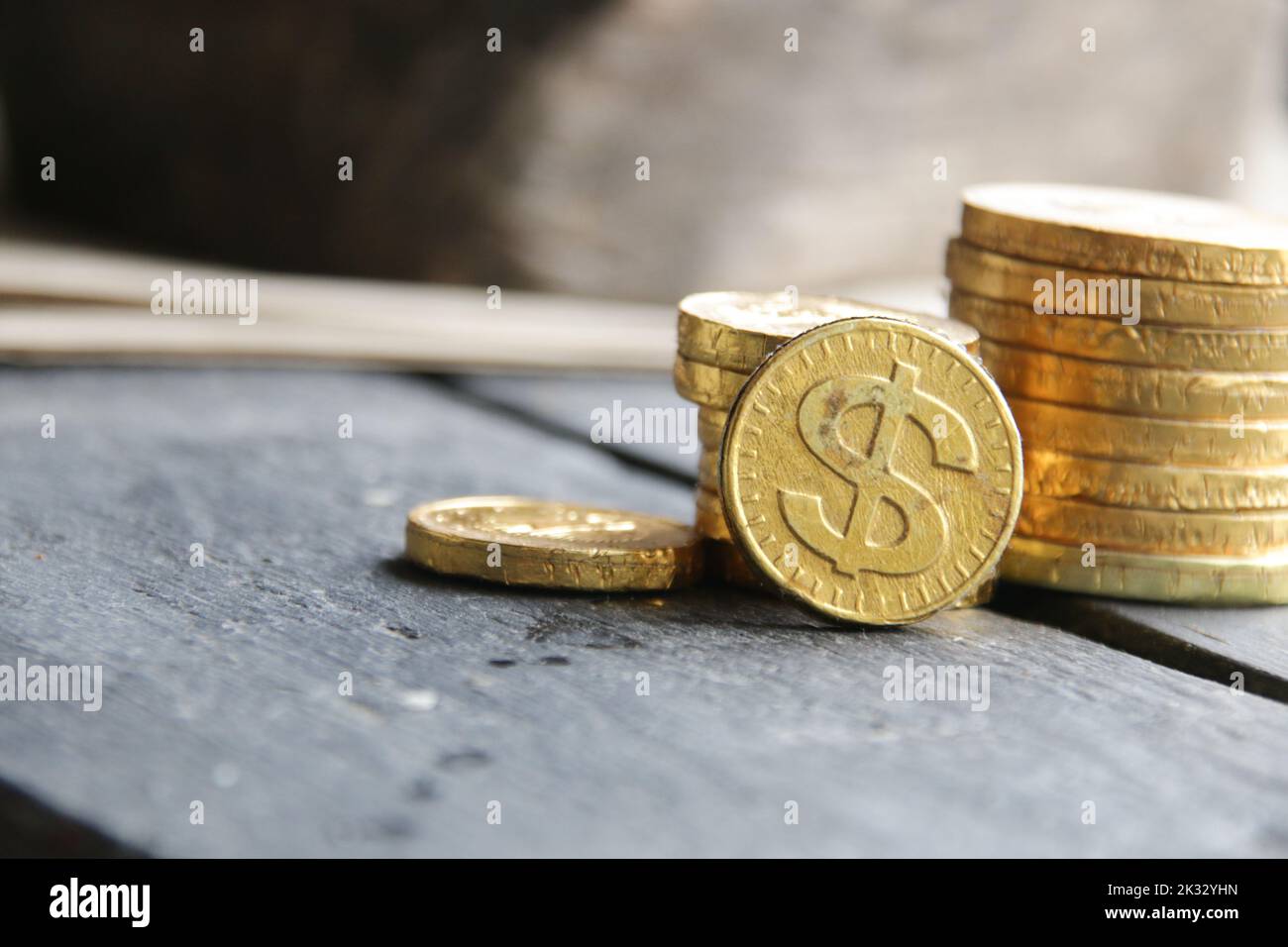 The concept of a successful business. Stacks of gold coins. Stock Photo