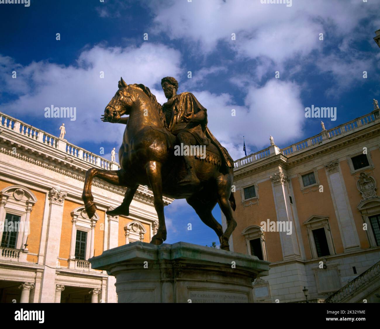 Rome Italy The Capitol Piazza del Campidoglio replica Statue of Marcus Aurelius Roman Emperor Stock Photo