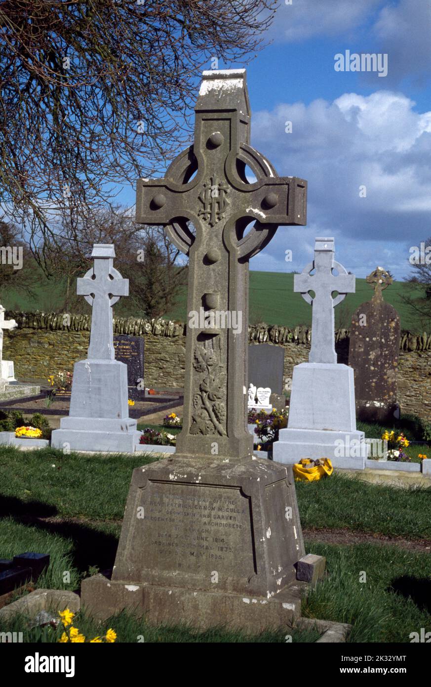 Meath Ireland Celtic Cross in Graveyard Stock Photo
