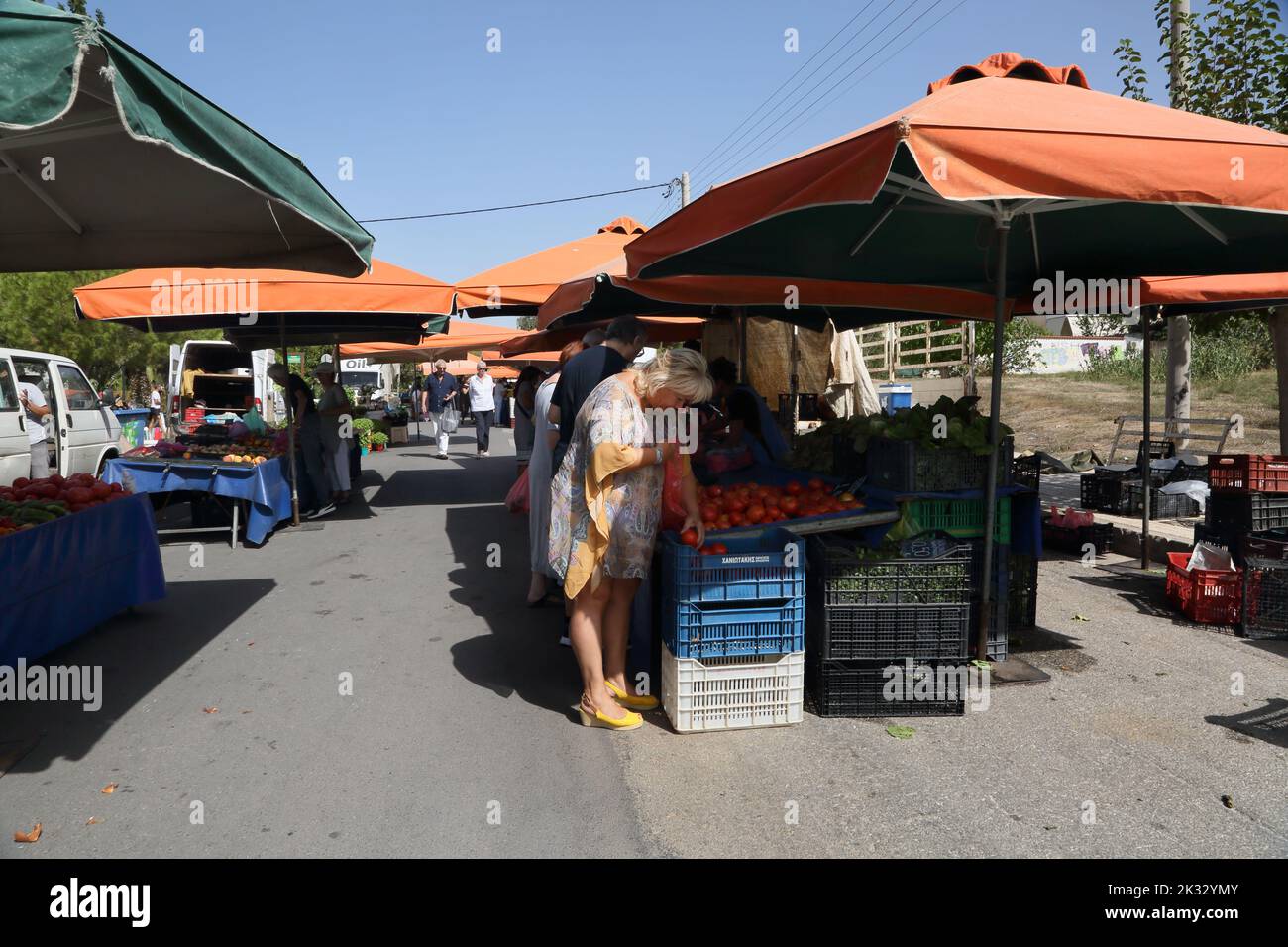 People Shopping at Saturday Market Vouliagmeni Athens Greece Stock Photo