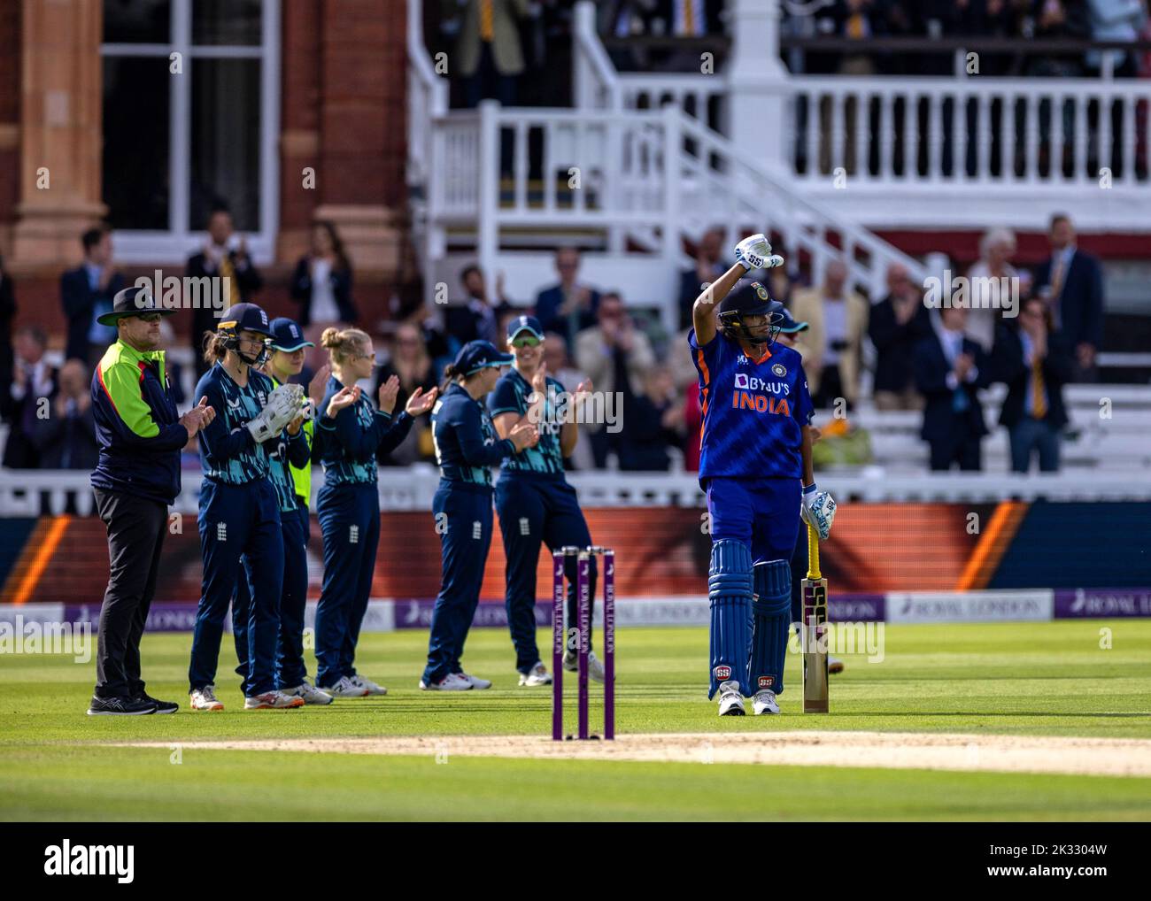 India’s Jhulan Goswami receives a guard of honour during the third women's one day international match at Lord's, London. Picture date: Saturday September 24, 2022. Stock Photo