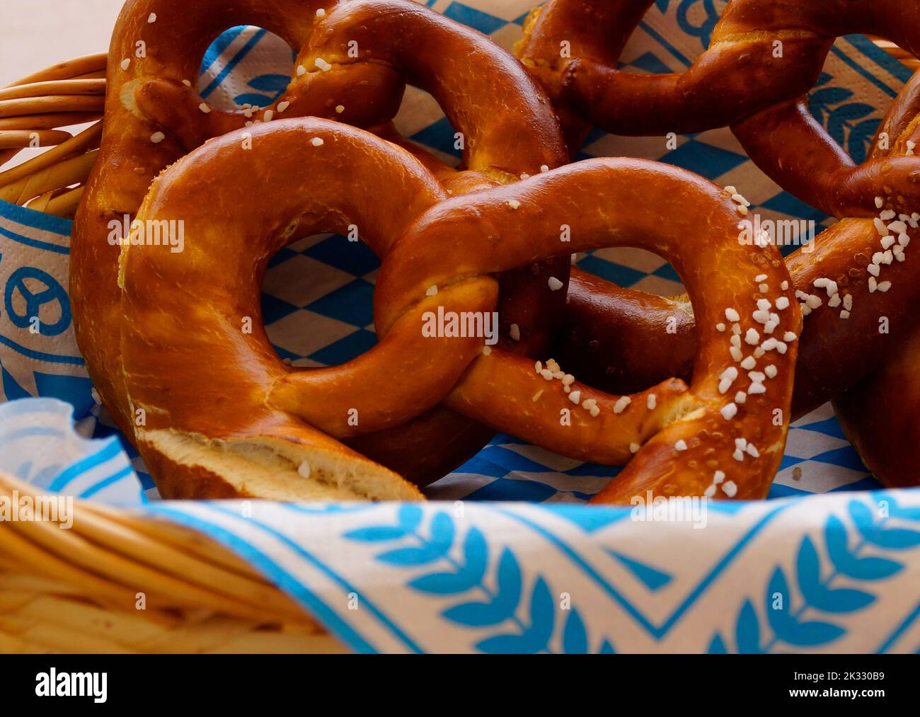 Delicious traditional Bavarian Brezeln or pretzels with brown salty ...