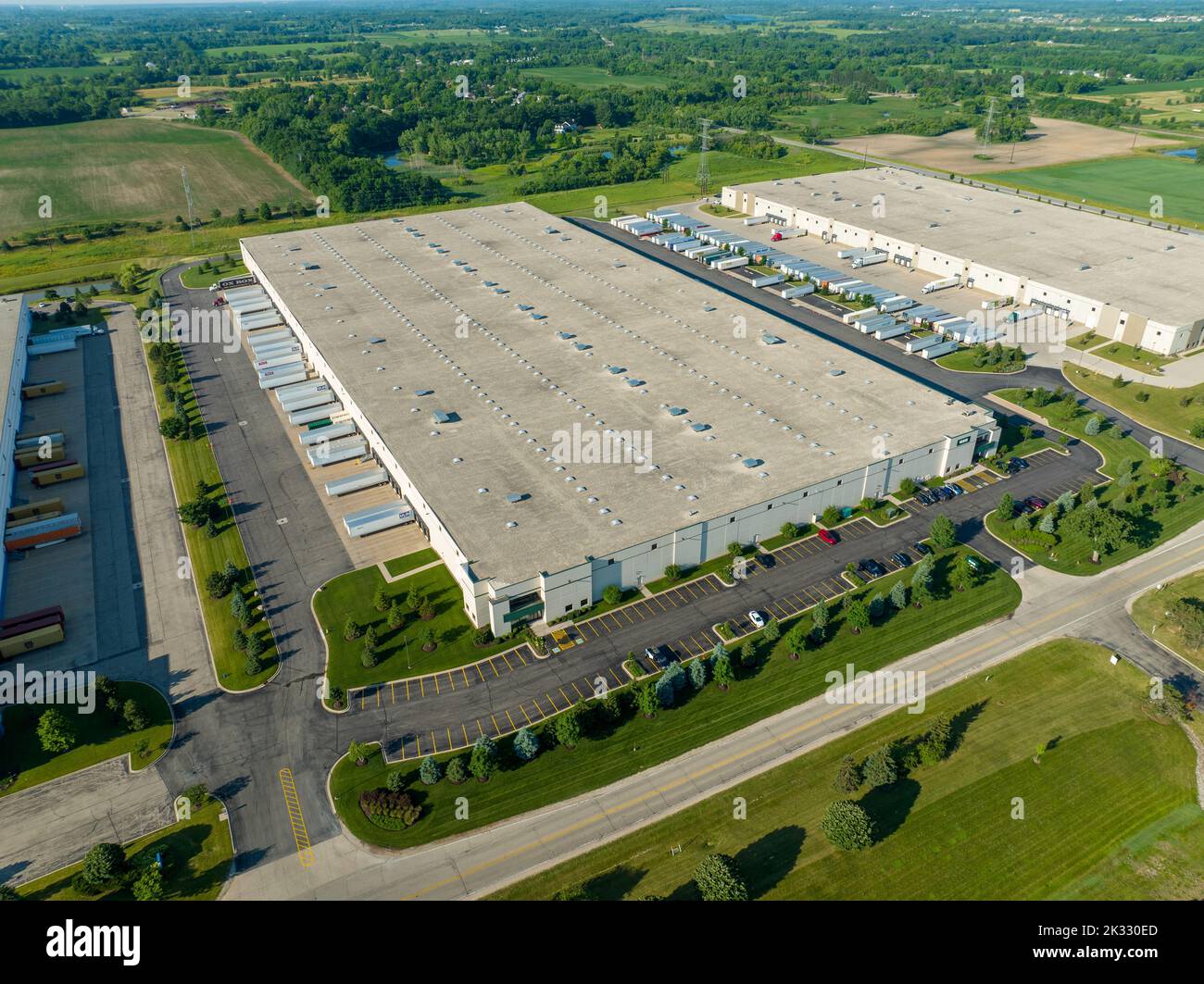 An aerial shot of the Uline Warehouse in Kenosha Wisconsin Stock Photo